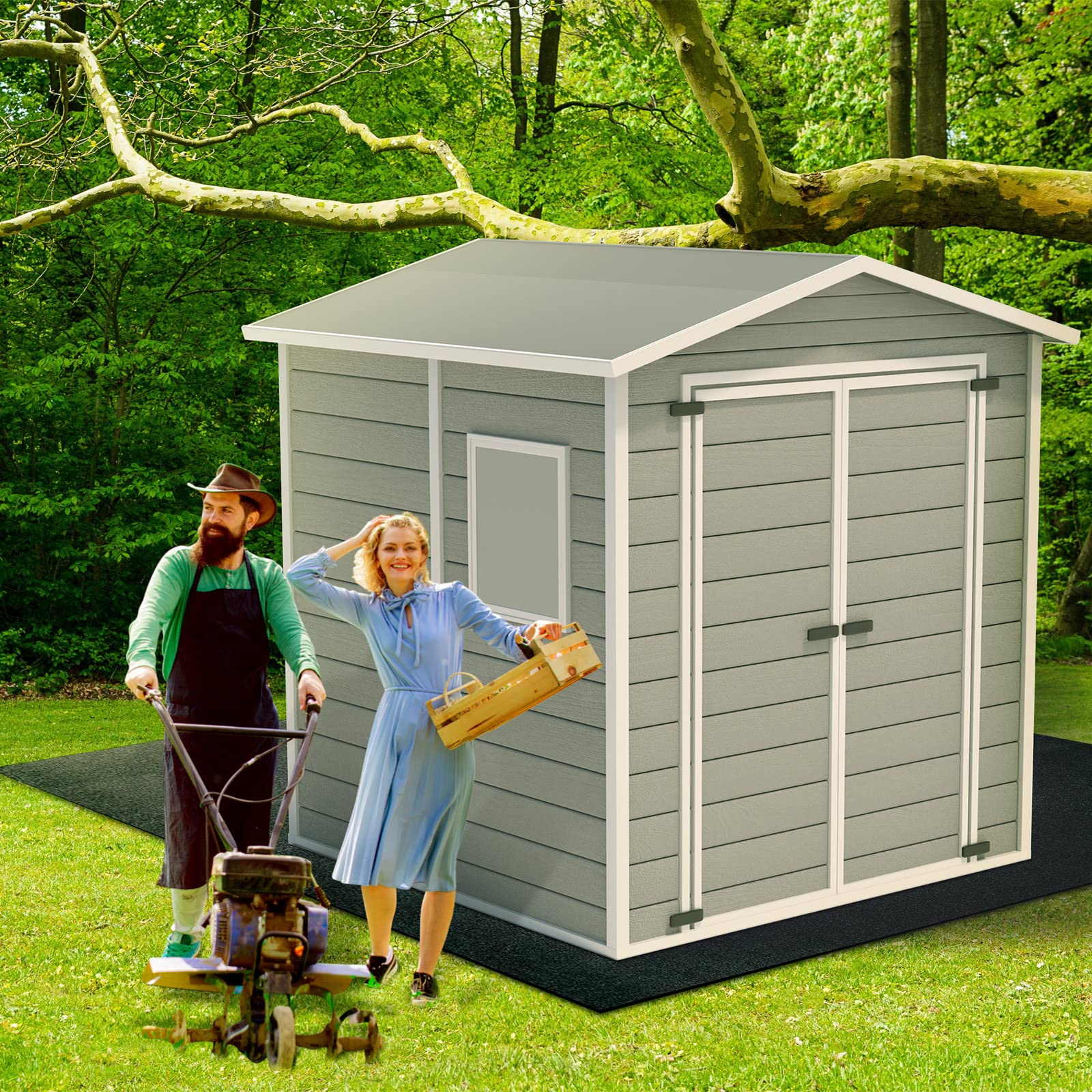 Haull 2-Pack 5x3 FT Waterproof Outdoor Storage Shed Floor Mat - Non-Slip Carport & Patio Furniture Protector for Garages, Decks & RV Camping