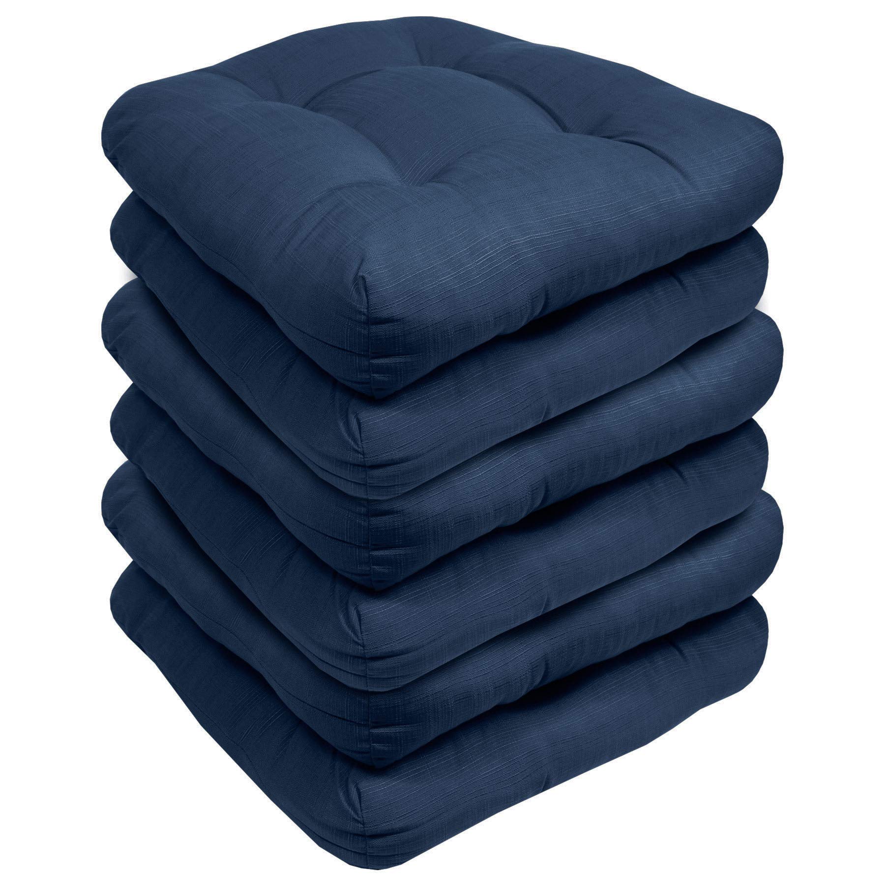 Premium Outdoor Chair Cushions 19x19 Inch - 6 Pack Thick Fiber Fill Tufted Seat Covers for Patio Furniture, Water-Resistant & Comfortable Navy Blue Pillows - Perfect for Garden, Deck, Poolside & Backyard Relaxation