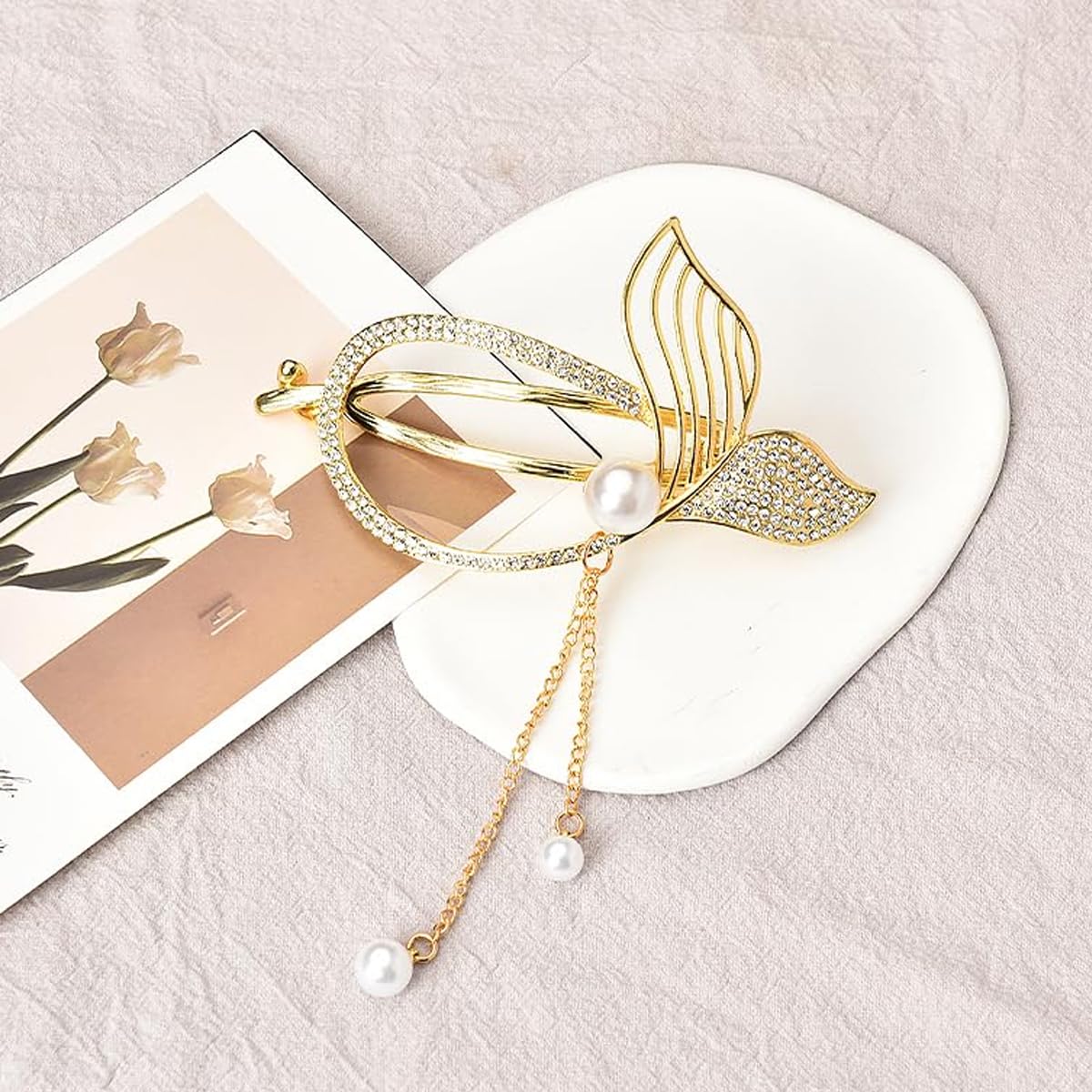 PALAY® Non-Slip Rhinestone Hair Clips for Women - Gold Mermaid Tail Jaw Claw, French Style Banana Clip Hair Accessories for Bun & Twist Hairstyles | Perfect for Parties, Weddings & Everyday Use