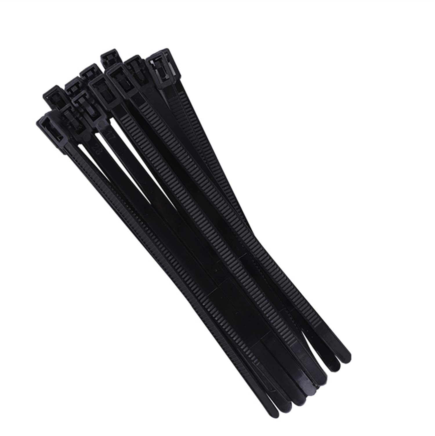 100 Pack Heavy Duty Reusable Zip Ties - 8 Inch Black Nylon Cable Ties with 50 LB Strength, Releasable Tie Wraps for Organizing Cords, Wires & DIY Projects