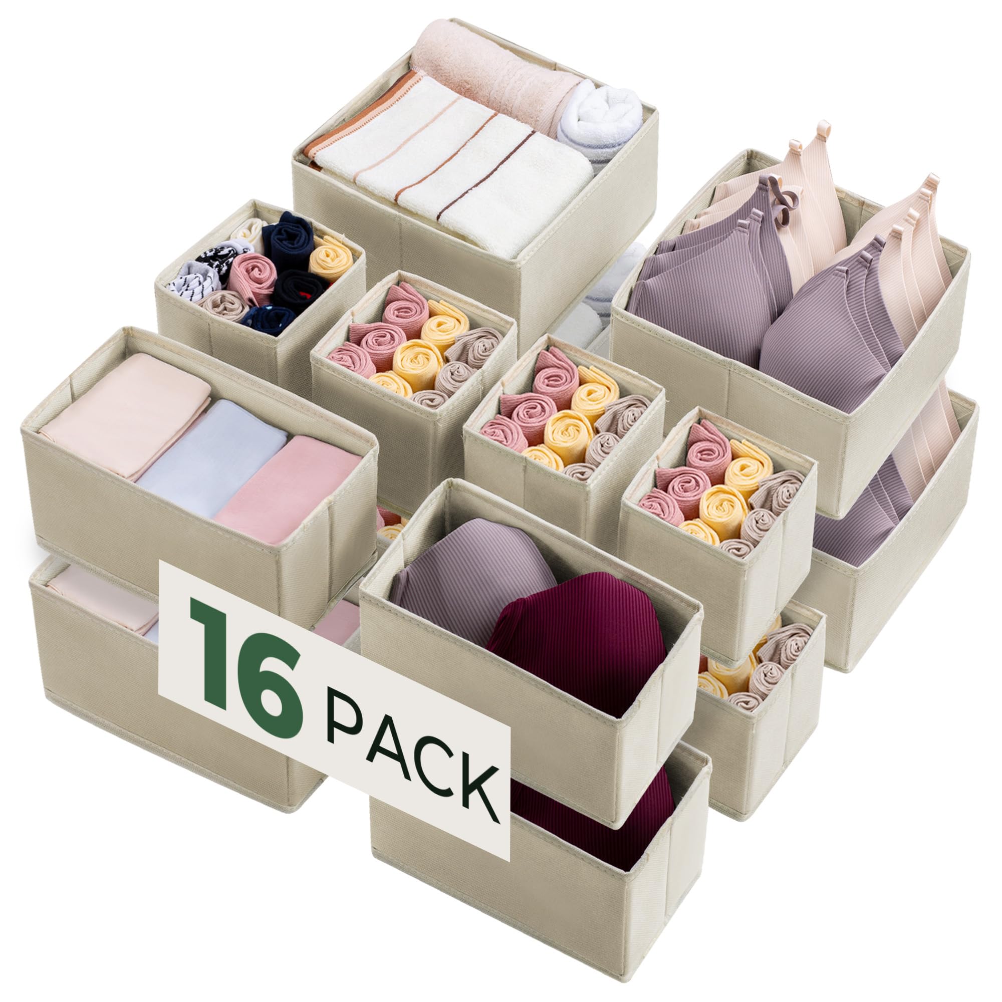 Kootek 16-Pack Foldable Fabric Drawer Organizers - Perfect for Baby Clothes, Underwear, Bras & Socks Storage | Space-Saving Dresser & Closet Organization Solution for Nursery, Bedroom & Travel