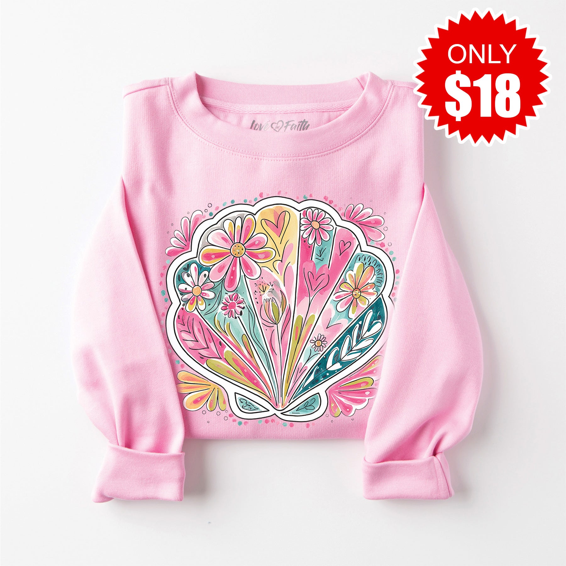 Clam Sweatshirt - Heather Bubble Gum Color, Size 18 - Cozy Pullover for Women, Casual Wear & Loungewear