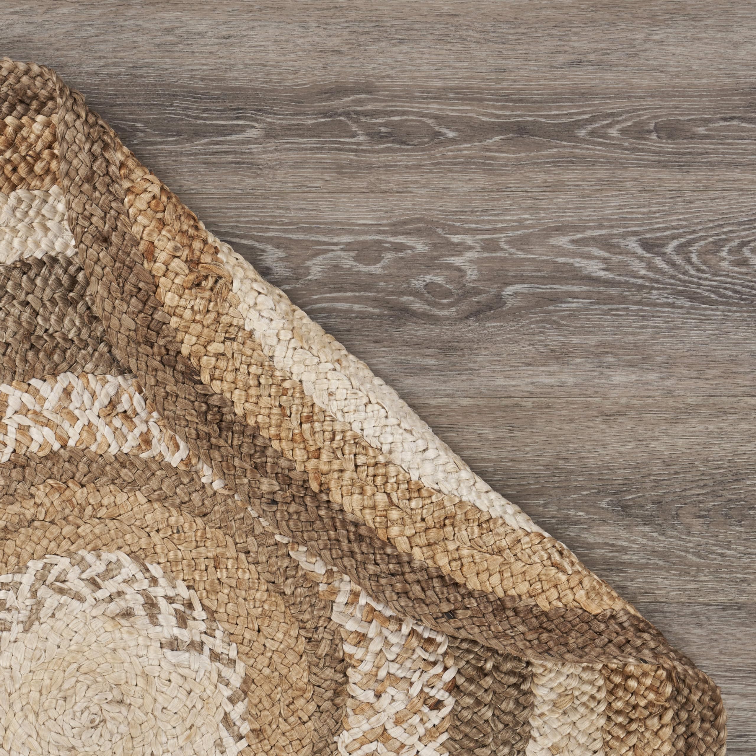 LR Home Natural Jute 6' Round Braided Area Rug - Bohemian Farmhouse Style Indoor Floor Carpet for Living Room, Bedroom, Playroom Decor | Eco-Friendly Jute Fiber | Perfect for Cozy Home, Airbnb & Boho Chic Spaces