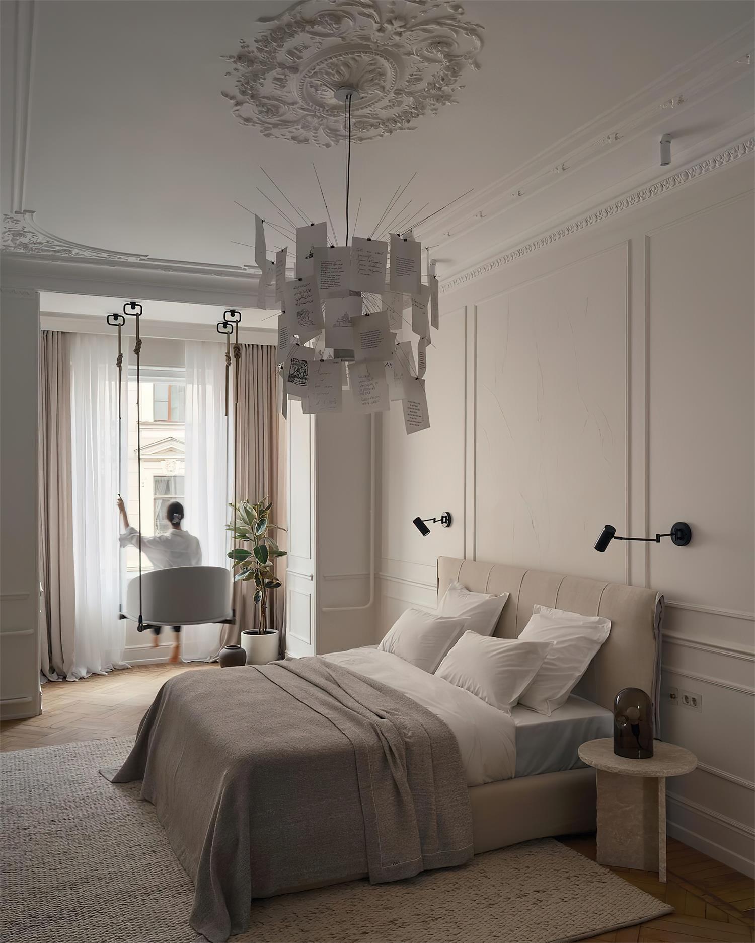 Mina Plug-In Paper Chandelier - Elegant Hanging Light for Bedroom, Dining Room & Living Room Decor