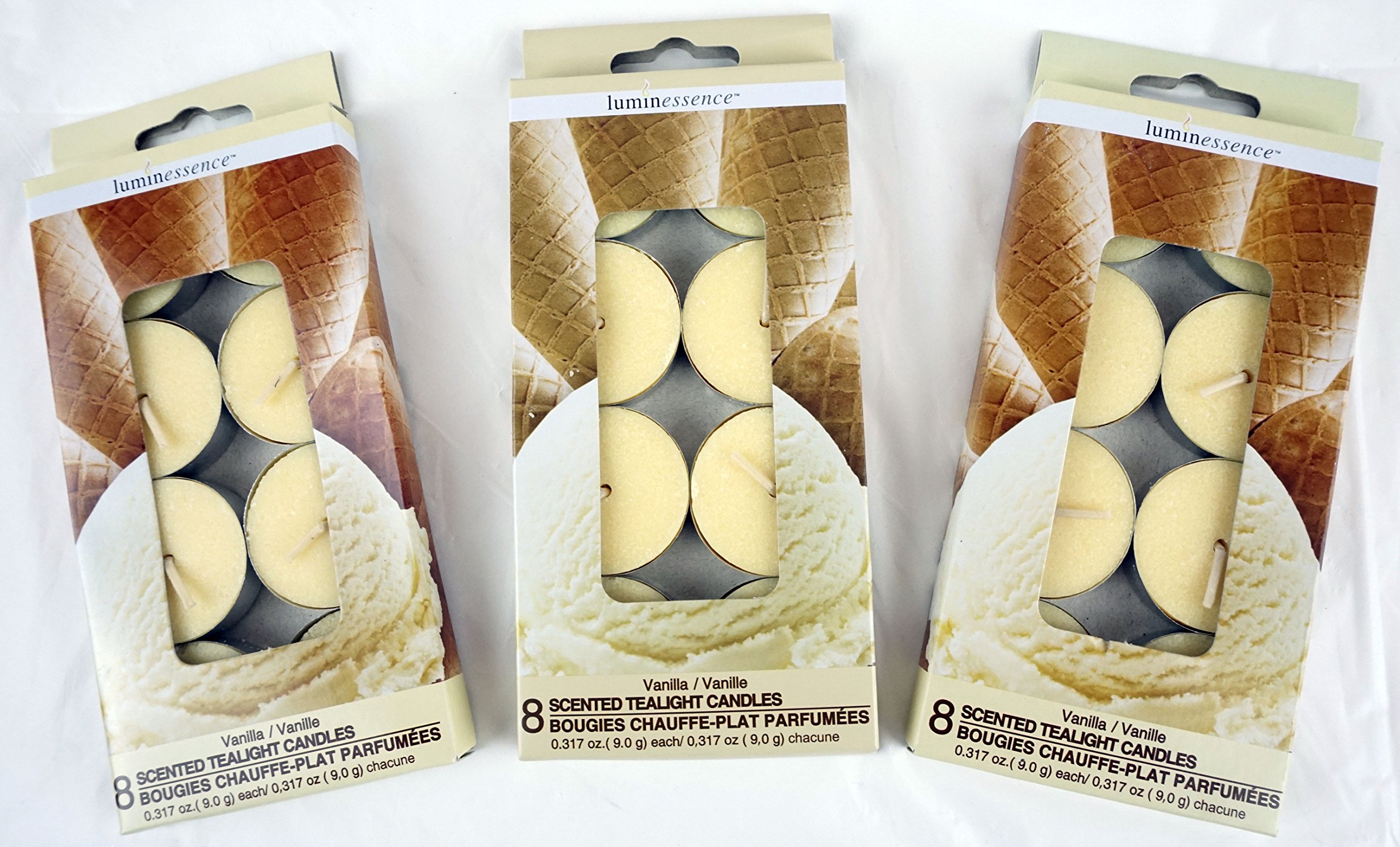 Luminessence Vanilla Scented Tealight Candles - 24 Long-Lasting Aromatherapy Candles (3 Packs of 8) - Affordable Home Fragrance for Relaxation, Meditation & Romantic Ambiance