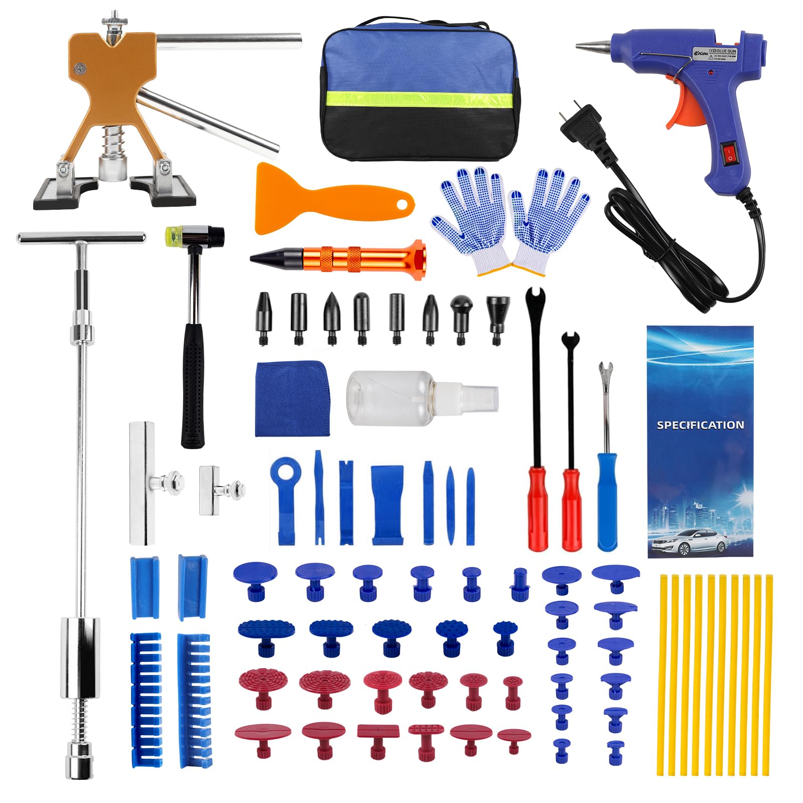 Car Dent Puller Kit - Professional Dent Repair Tool with Slide Hammer, T-Bar & Golden Lifter | Metal Repair Pen for Cars, Motorcycles, Refrigerators & Door Dings | Perfect for DIY Auto Body Repair & Dent Removal at Home
