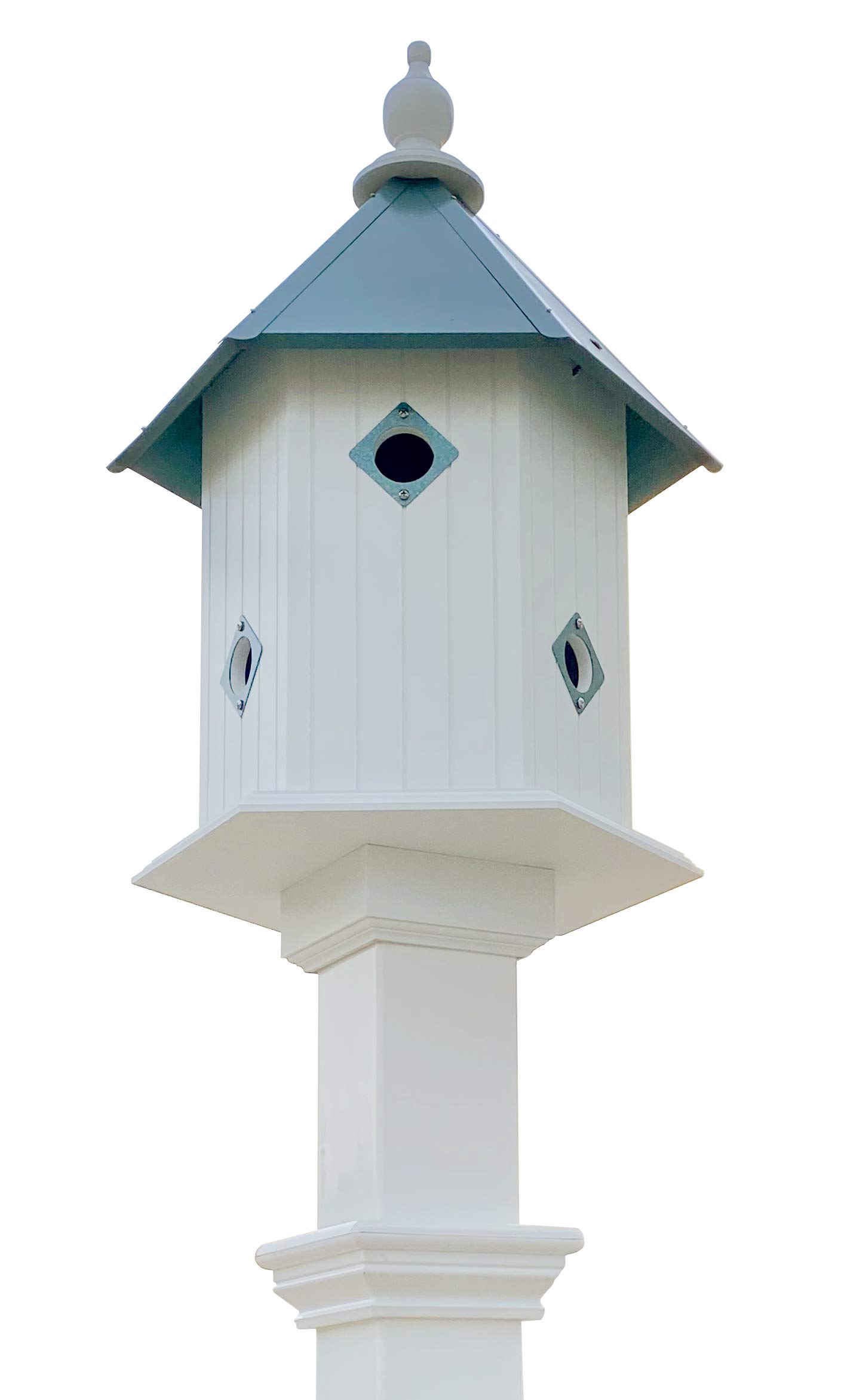 Verdigris Magnolia Bird House & Decorative Mounting Post - Rustic Outdoor Garden Decor for Birds, Perfect for Backyard, Patio, and Lawn Decoration