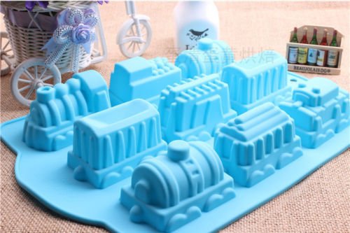 Allforhome 9 Cavity Train Silicone Mold - Cake Baking, Cupcake Pan, Handmade Soap & Polymer Clay Molds for Kids Birthday Parties, DIY Crafts & Baking Decorations