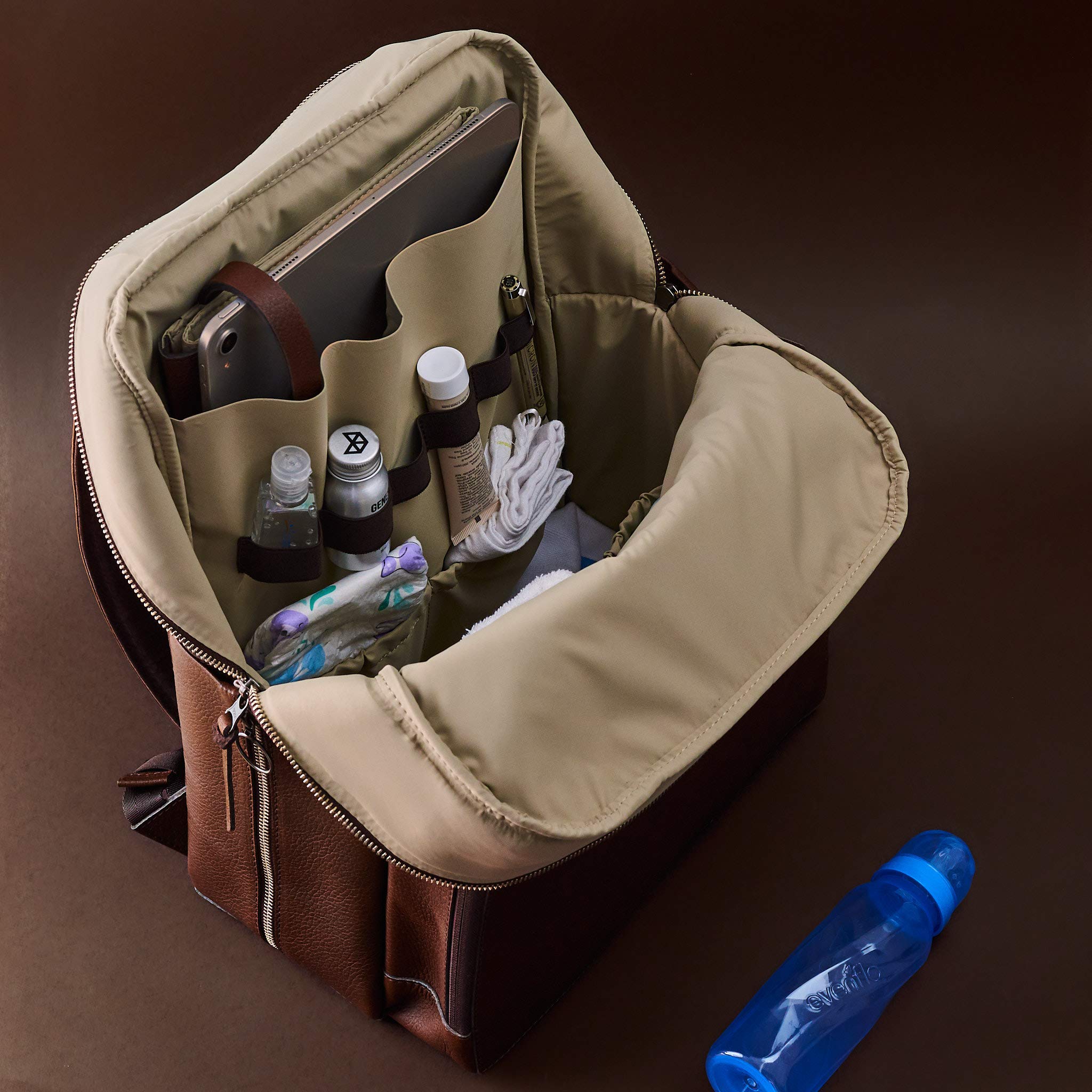**Brown Leather Diaper Bag Backpack – Waterproof & Easy to Clean, Multi-Functional Baby Bag with Changing Pad – Perfect Baby Shower Gift for Moms & Dads – Ideal for Travel, Daycare & Everyday Use**