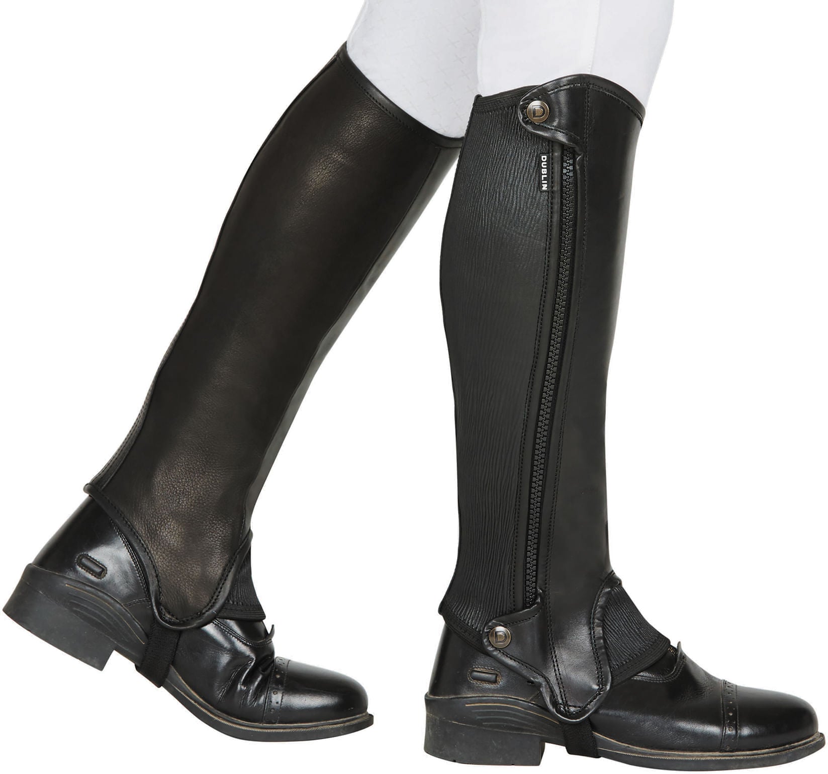 Dublin Evolution Side Zip Half Chaps for Equestrian Riding - Black Leather Boots for Horseback Riding & Show Jumping