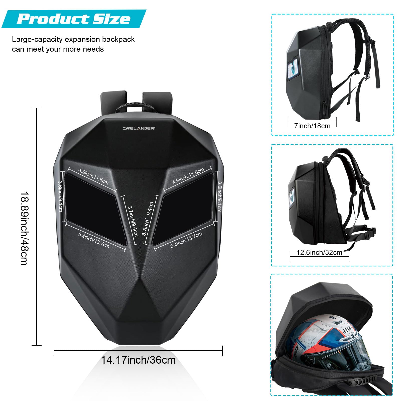 LED Knight Motorcycle Backpack - Hard Shell Travel & Laptop Bag with Helmet Storage, 19 Inch Waterproof Riding Daypack for Commuting, Camping, Cycling & Outdoor Adventures
