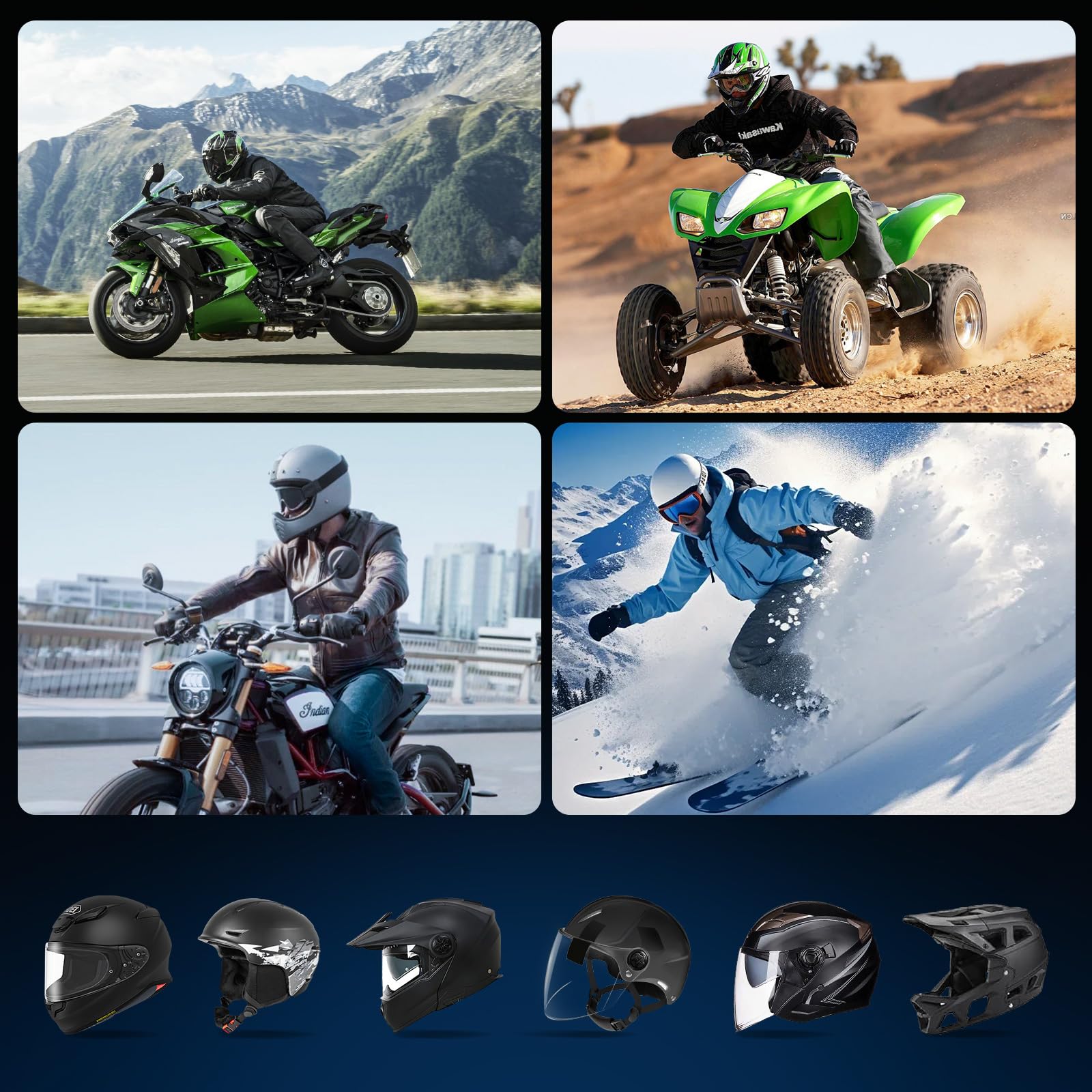 Moman Motorcycle Helmet Headset - RS-S Motorbike Bluetooth Headset with HiFi Stereo, FM Radio, AI Voice, Hands-Free Call, IPX6 Waterproof & Noise Cancellation - Perfect for Solo Riders on Long Trips & Commuting