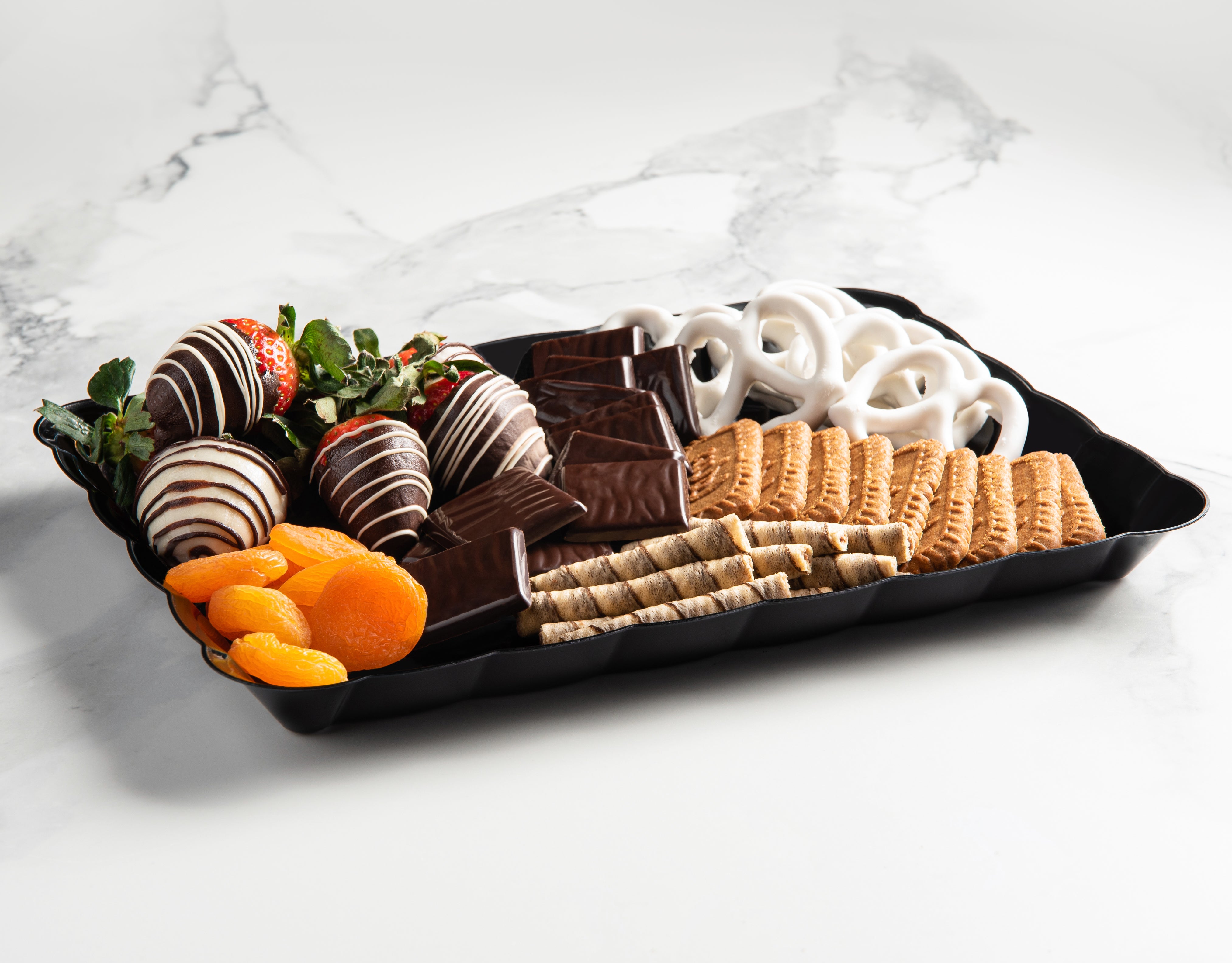 Elegant Scalloped Black Rectangular Serving Tray Set of 4 - Perfect for Party Appetizers, Breakfast in Bed, and Home Decor