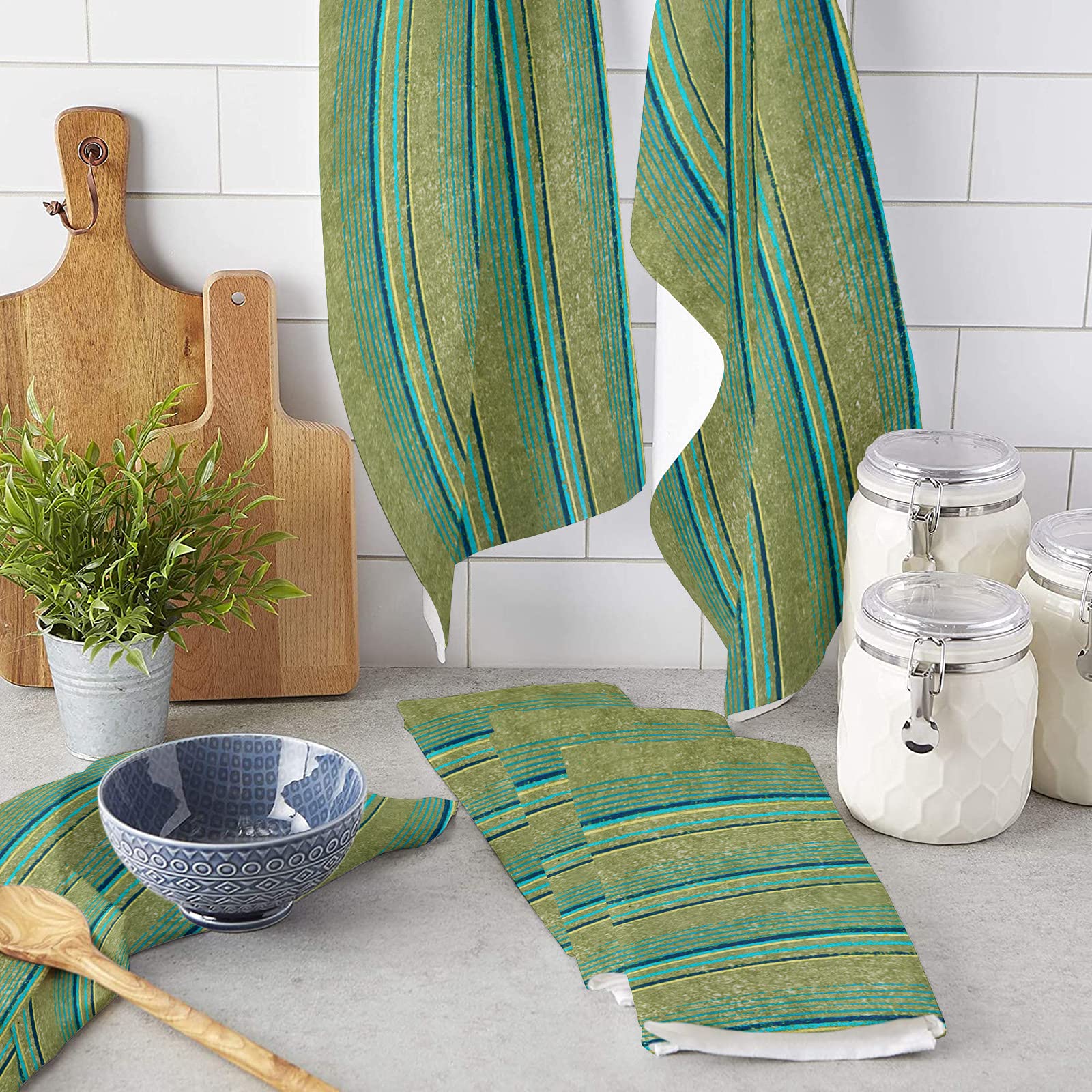 Premium Watercolor Stripe Kitchen Dish Towels Set of 2 - Ultra Soft & Absorbent Microfiber Hand Towels for Kitchen & Bathroom (18x28 Inches) - Perfect for Drying Dishes, Wiping Countertops & Everyday Cleaning Tasks