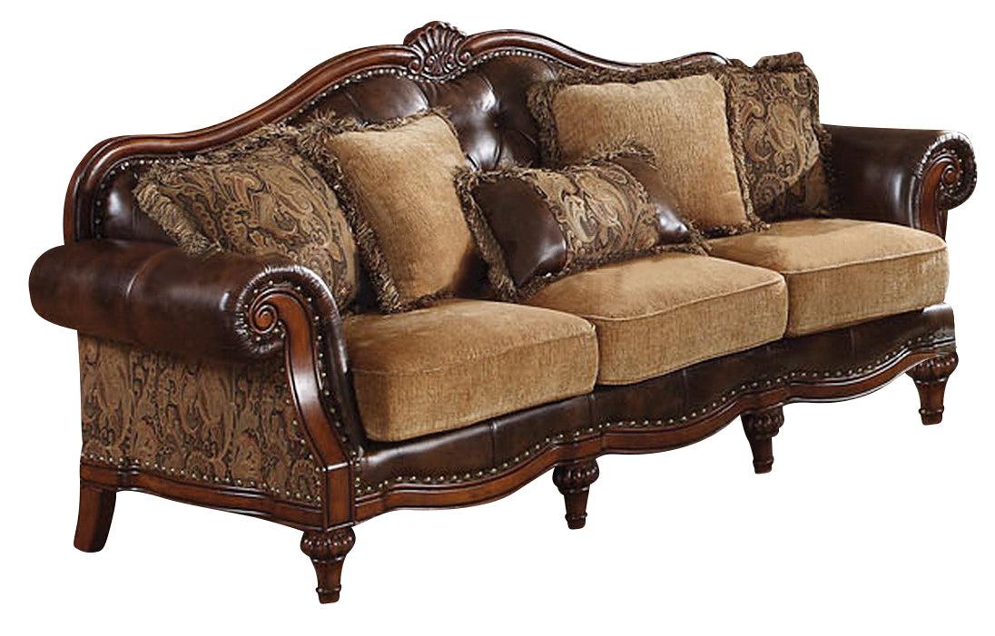Acme Dreena Traditional Bonded Leather and Chenille Sofa 05495 - Elegant Living Room Furniture for Home & Office Decor