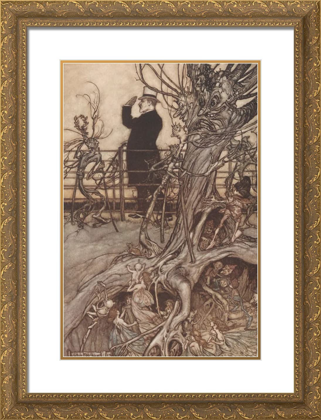 Arthur Rackham 19x24 Gold Ornate Framed Art Print - Peter Pan in Kensington Gardens with Double Matting | Vintage Home Decor, Nursery Wall Art, Gift for Book Lovers