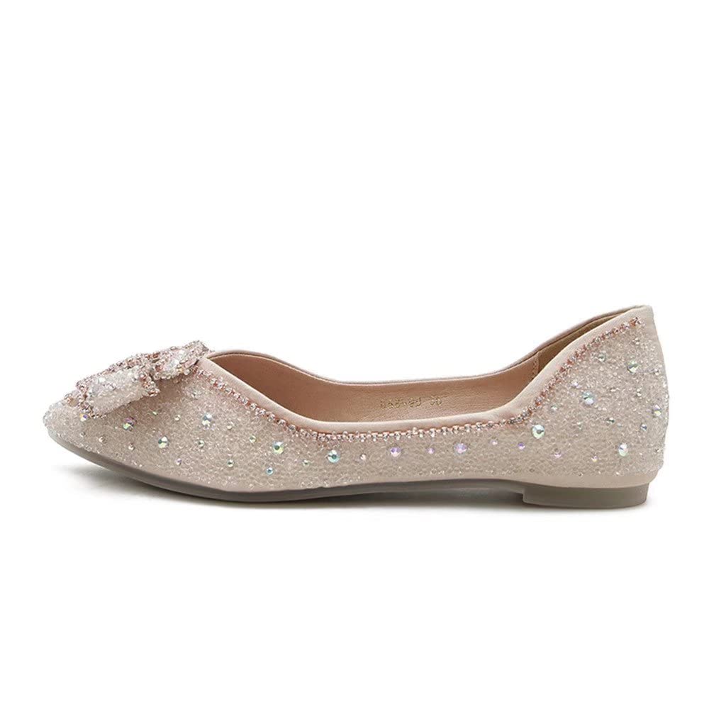 Sparkling Rhinestone Ballet Flats for Women - Elegant Bowknot Pointed Toe Slip-On Wedding Shoes | Perfect for Bridal Party, Prom, Evening Events & Special Occasions