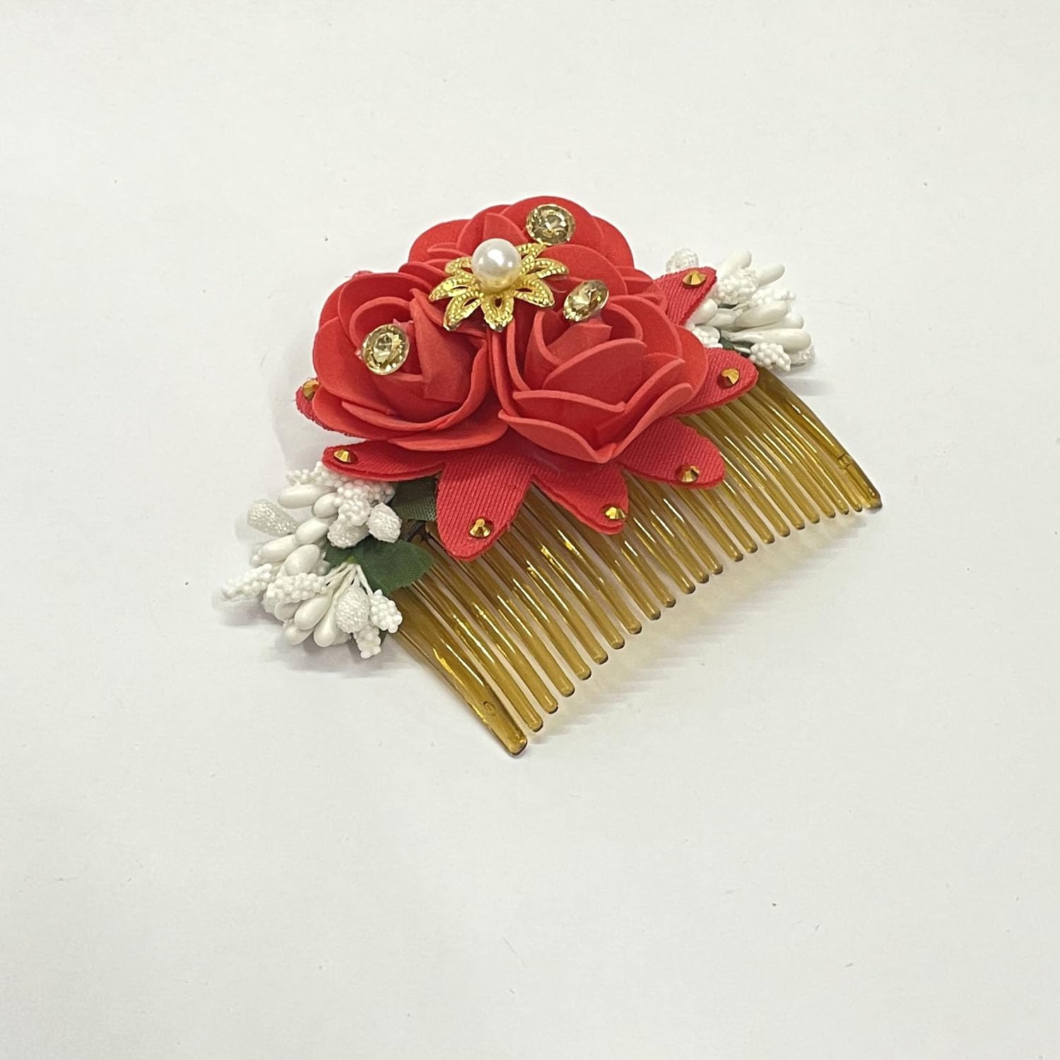 Elegant Bridal Hair Accessories for Women - Stylish Bun Comb Clips with Floral Design for Weddings, Parties & Special Occasions (Red)