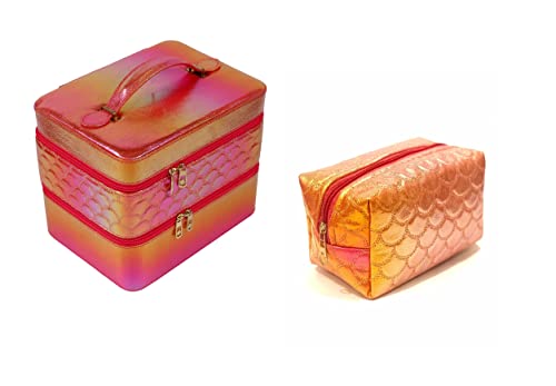 Holographic Fish Fin Design Cosmetic & Jewelry Organizer Box with Travel Pouch - Stylish Vanity Storage for Makeup, Toiletries & Accessories - Perfect for Women's Travel, Home Decor & Gift Giving
