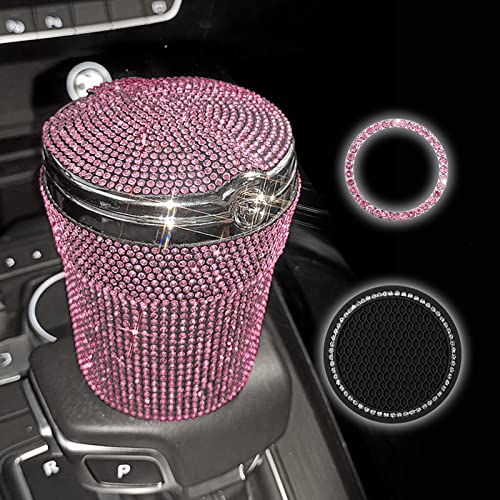 Stainless Steel Car Cigarette Ashtray with Lid & Blue LED Light - Smokeless Cup Holder Ashtray for Vehicles (Pink) | Perfect for Road Trips & Smokers on the Go