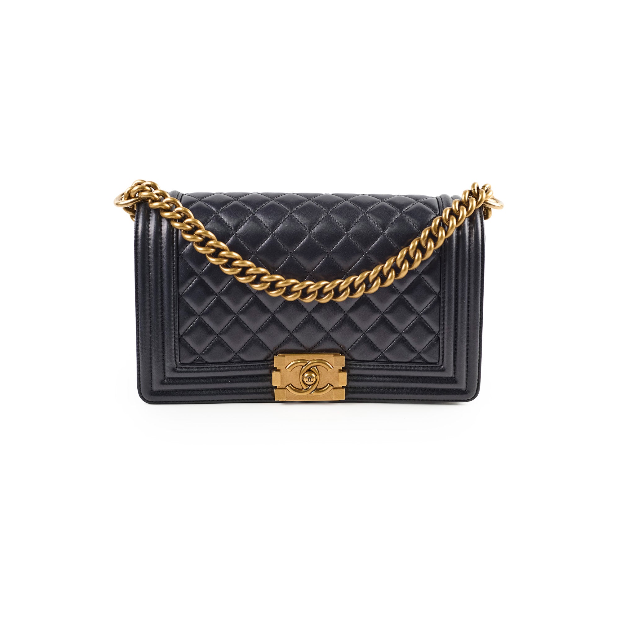 Chanel Boy Old Medium Lambskin Black Leather Shoulder Bag - Luxury Designer Handbag for Women, Perfect for Date Night & Evening Events