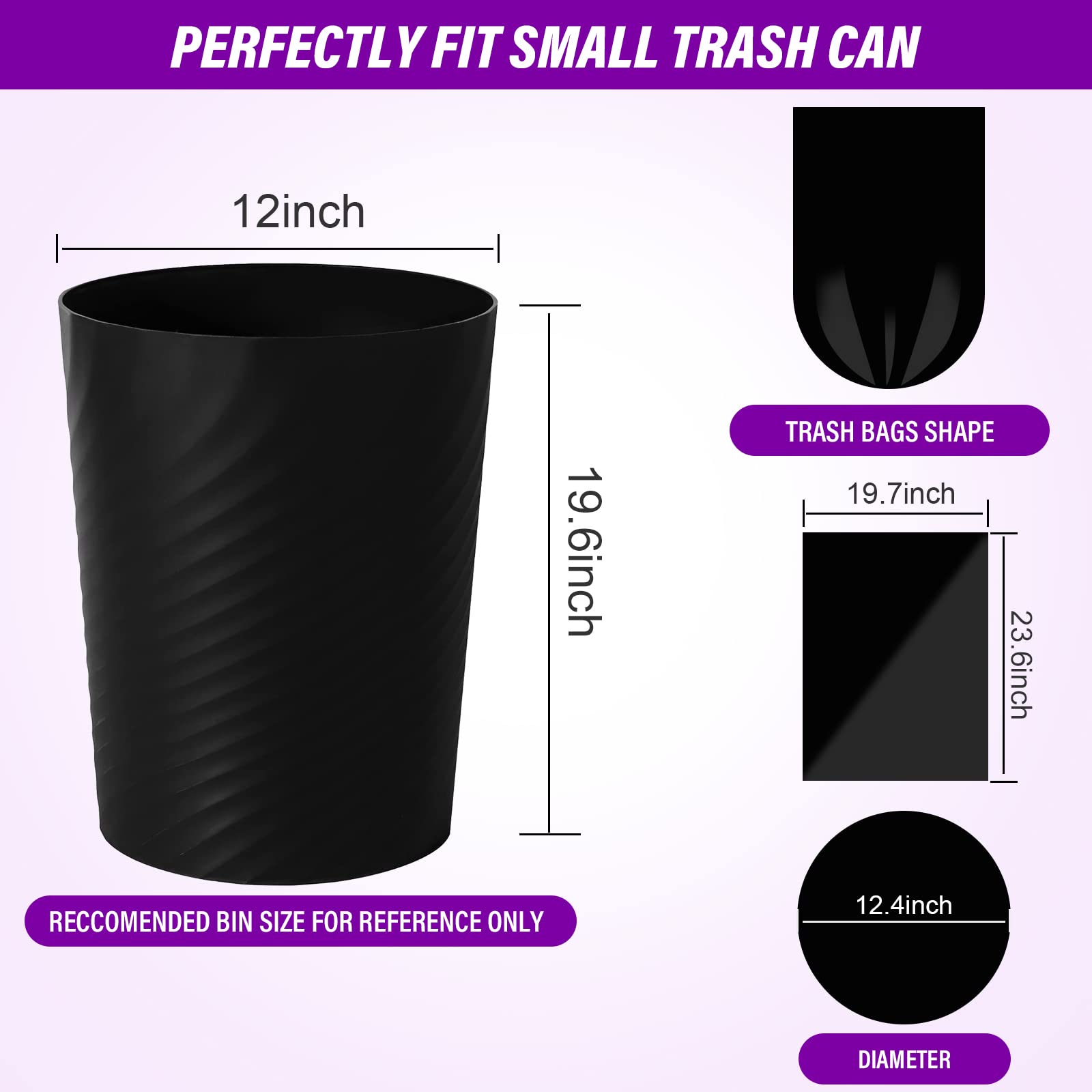 Ryobyo Ultra Thick 4 Gallon Black Small Trash Bags - Unscented Privacy Protection Garbage Bags for Kitchen, Bathroom, Bedroom, Office & Camping (180 Counts) - Perfect for Home, Travel and Small Space Waste Disposal