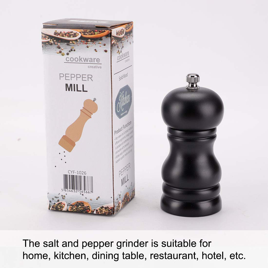 Premium 4.5 Inch Wooden Salt and Pepper Grinder Set - Adjustable Coarseness for Seasoning, Cooking & Meal Prep - Perfect for Kitchen, Dining Table & BBQ Parties (Black)