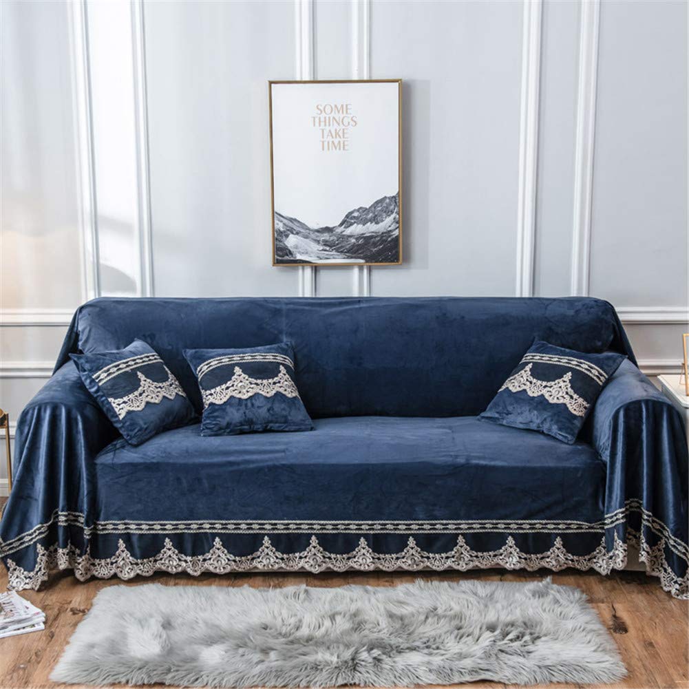 MLAH European Style Sofa Cover - Plush Slipcover for Sectional Couches, Luxury Furniture Protector (Blue, 200x300cm) - Perfect for Living Room Decor & Home Protection
