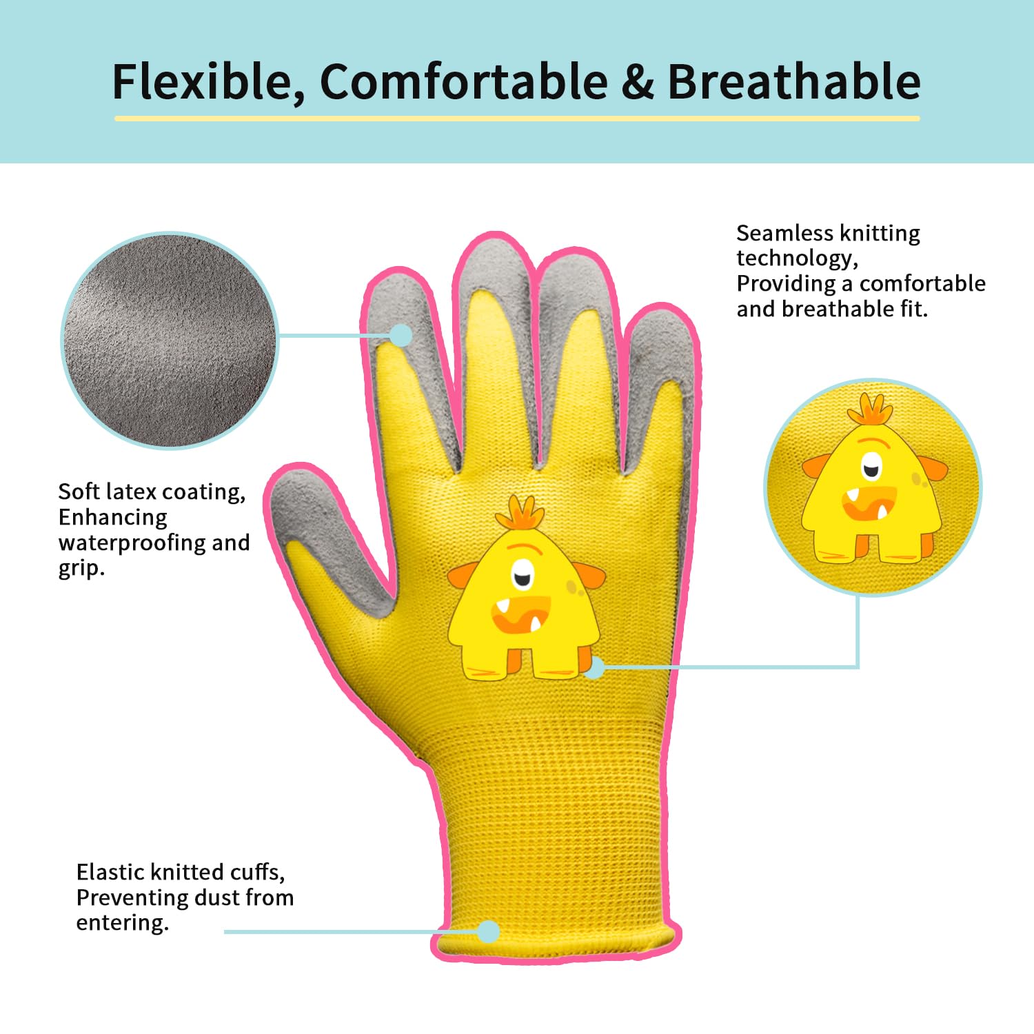 Kids Gardening Gloves Age 3-5 - Rubber Coated, Soft & Breathable for Outdoor Play & DIY Projects