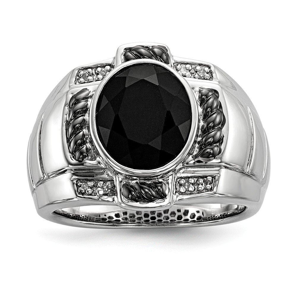 Sonia Jewels Sterling Silver Diamond & Simulated Onyx Oval Black Men's Ring - 4.8mm Wide Band, Size 4-13 | Elegant Wedding Band, Anniversary Gift for Him, Formal Occasion Jewelry