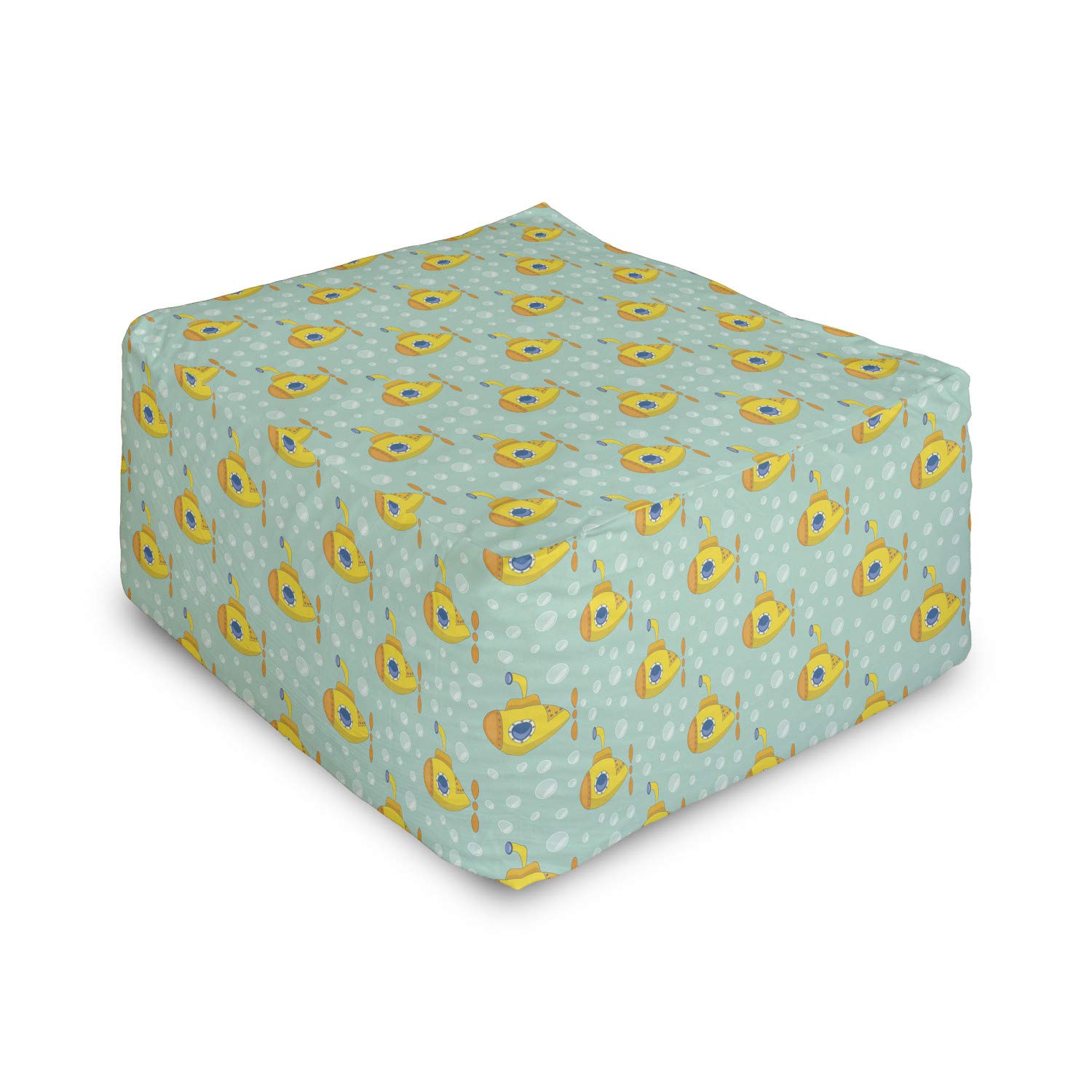 Ambesonne Yellow Submarine Rectangle Pouf - Nautical Design Foot Stool with Submarine & Bubble Illustration, 25