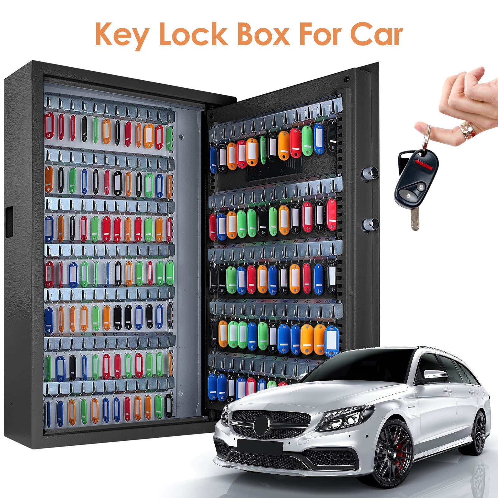 144 Position Key Lock Box Wall Mount with Combination Lock - Digital Key Cabinet for Car, Hotel, Office & Home Security - Adjustable Key Safe for Property Management, Vacation Rentals & Emergency Access