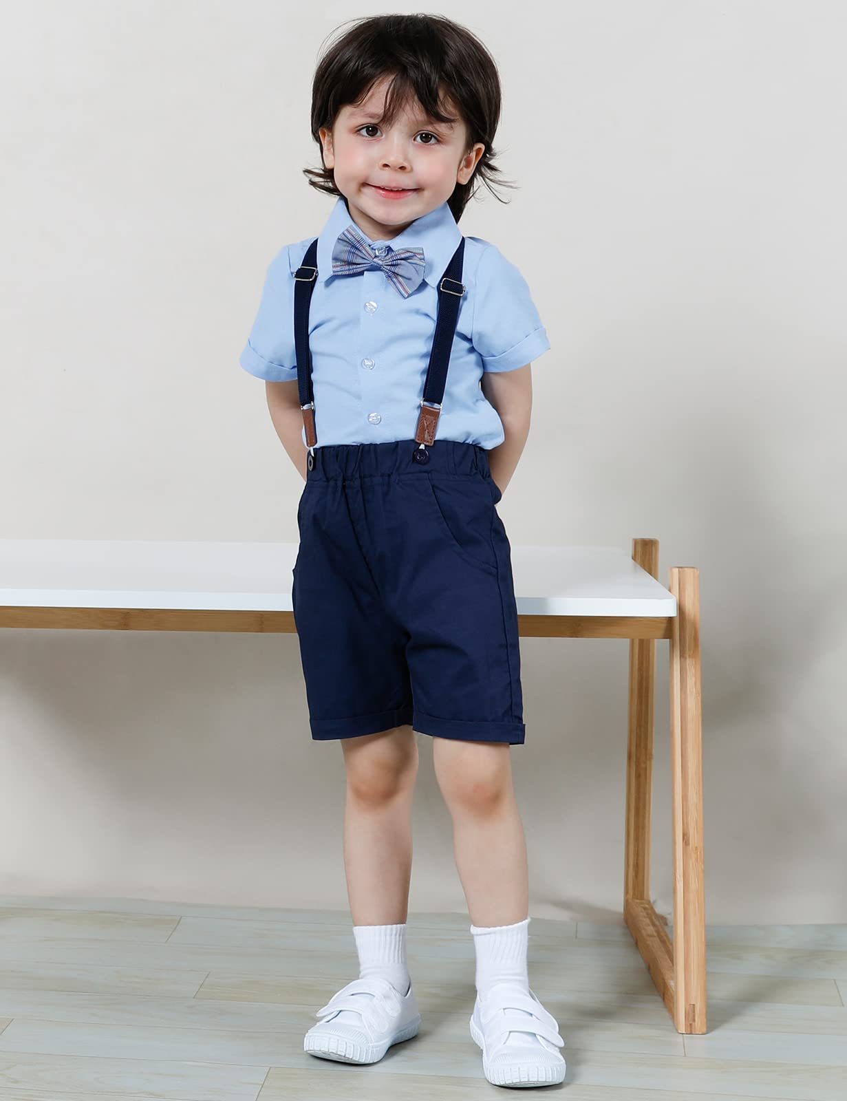 A&J DESIGN Baby Boy Outfit Set - Cute Bow Tie, Shirt & Suspenders Shorts for Summer | Newborn Photoshoot, Birthday Party, Family Gathering Outfits