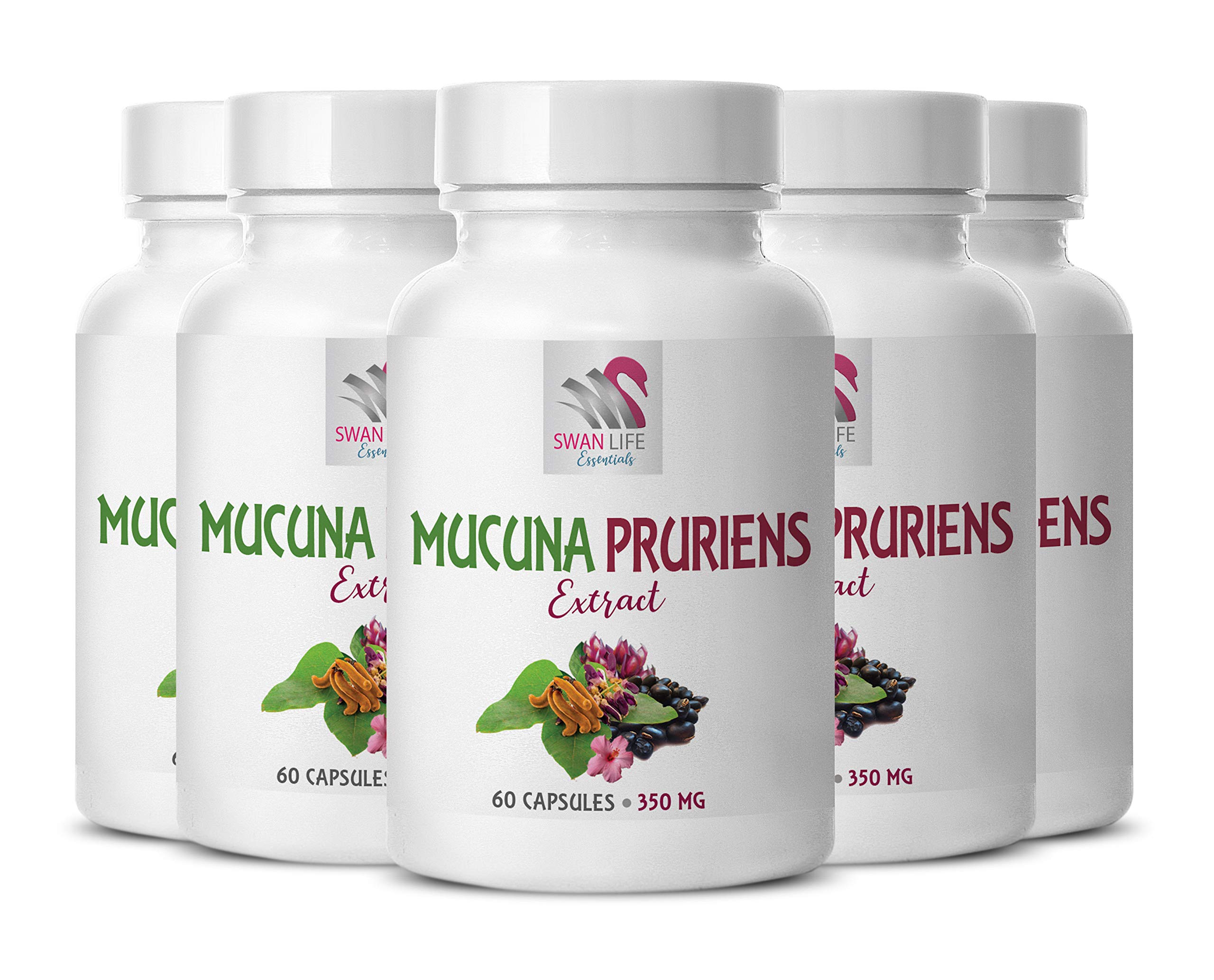 Premium Mucuna Pruriens Extract 300mg - 5 Bottles (300 Capsules) - Natural Mood & Sleep Support Supplement - Stress Relief & Dopamine Booster - Vegan, Non-GMO - Perfect for Daily Wellness & Meditation Support