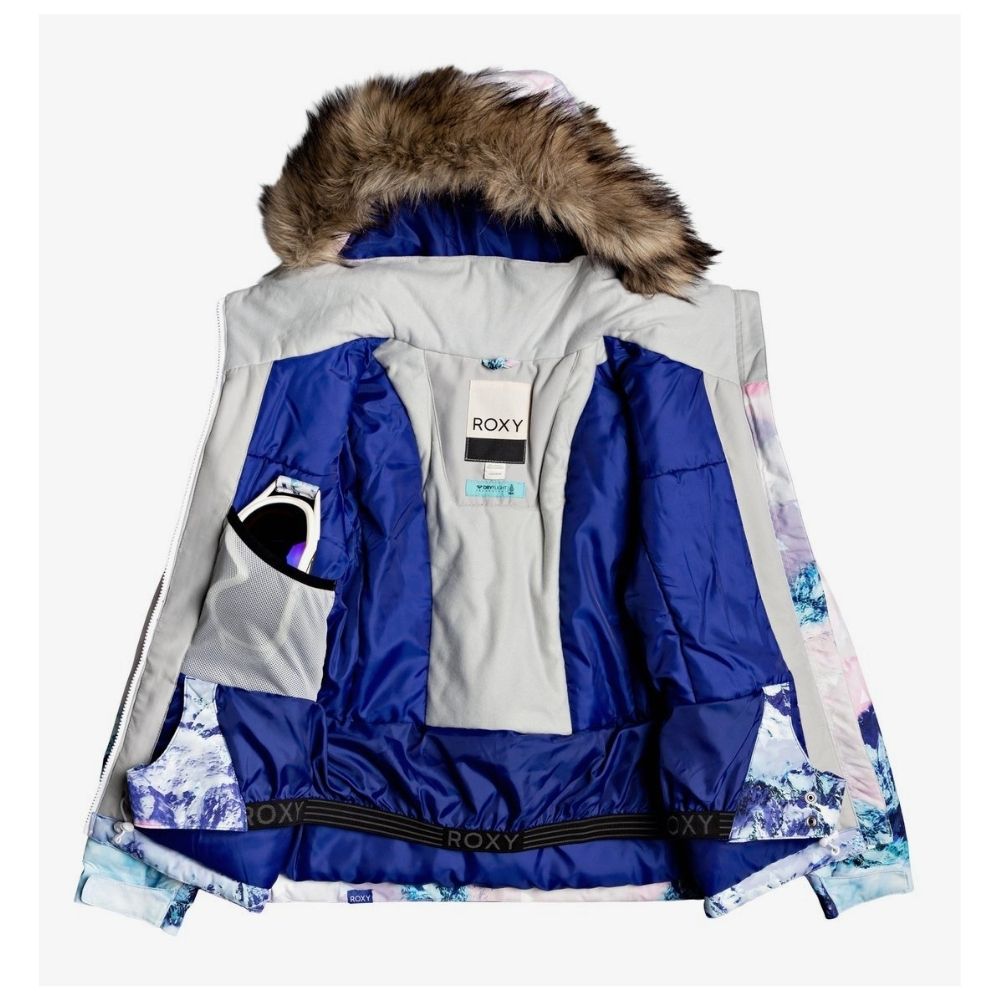 Roxy Jet Ski Girls Waterproof Ski Jacket - White Pyrennes for Winter Sports & Snowboarding