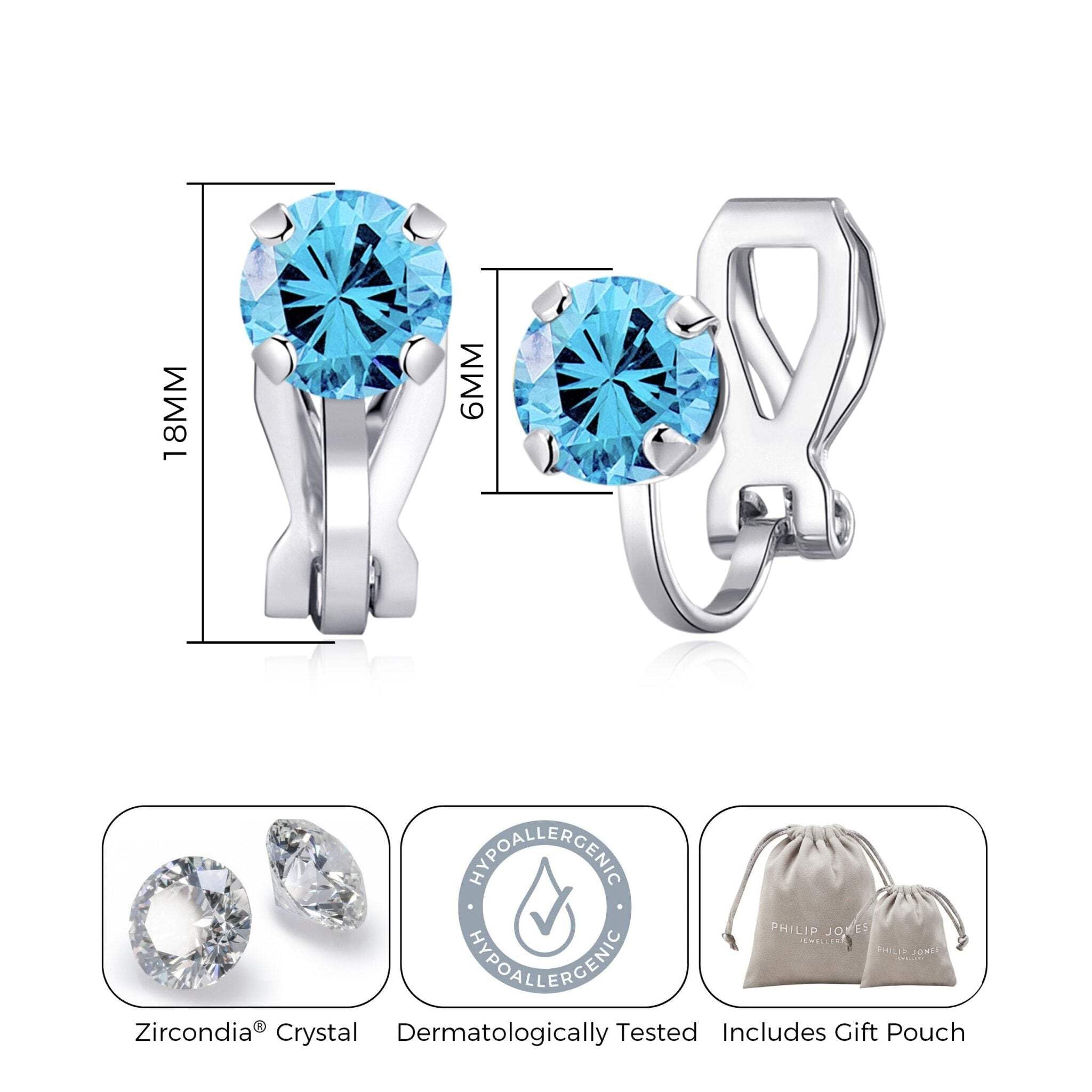 Aquamarine Clip-On Earrings with Zirconia for March Birthdays | Gift for Women