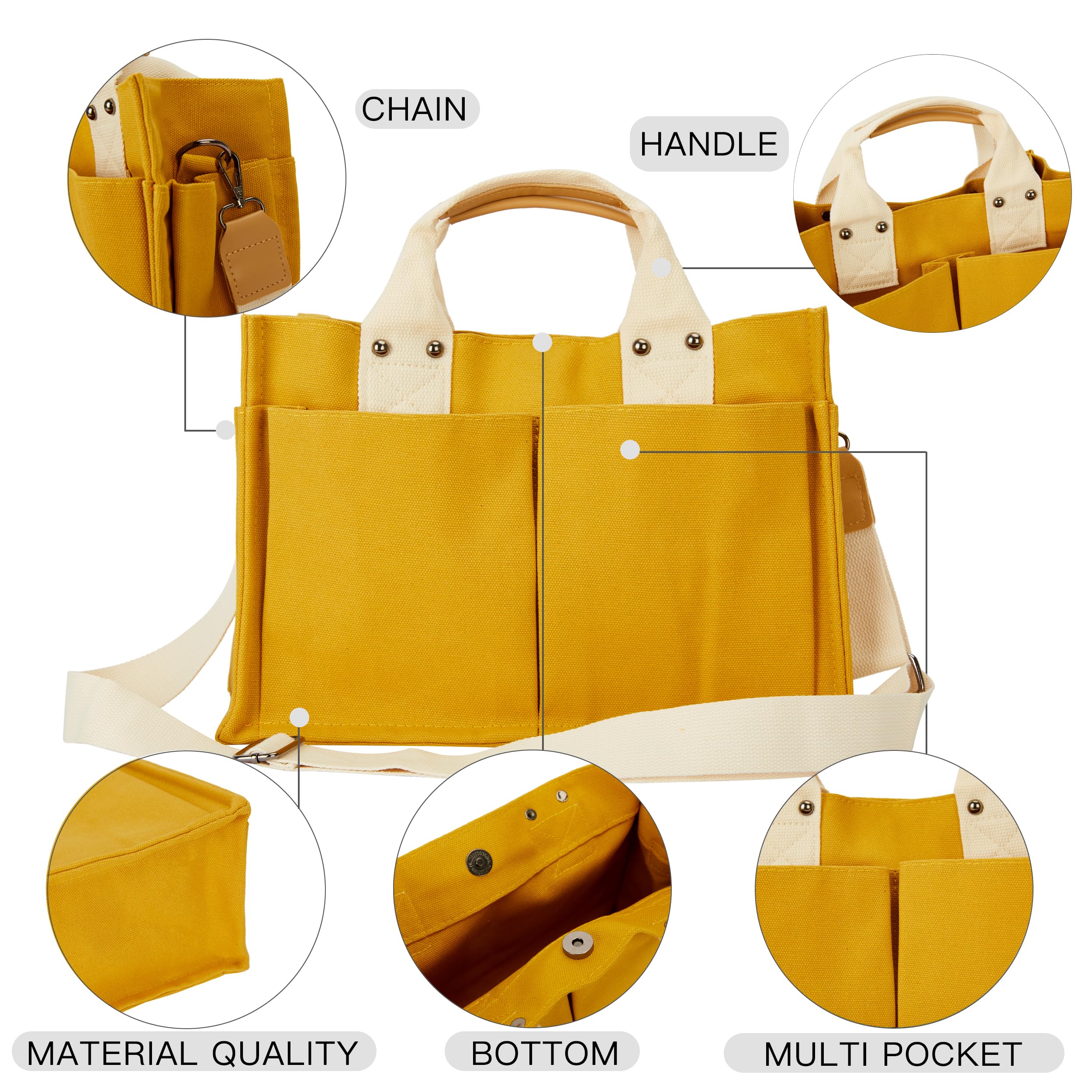 Stylish Women's Canvas Tote Bag with Multiple Pockets - Durable & Lightweight for Shopping, Beach, Work & Travel