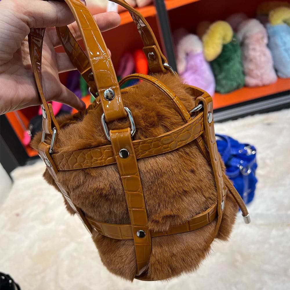 AG Collective Hollow Plush Basket Pluffy Women's Shoulder Crossbody & Handbag - Stylish and Soft for Everyday Use, Shopping, and Casual Outings
