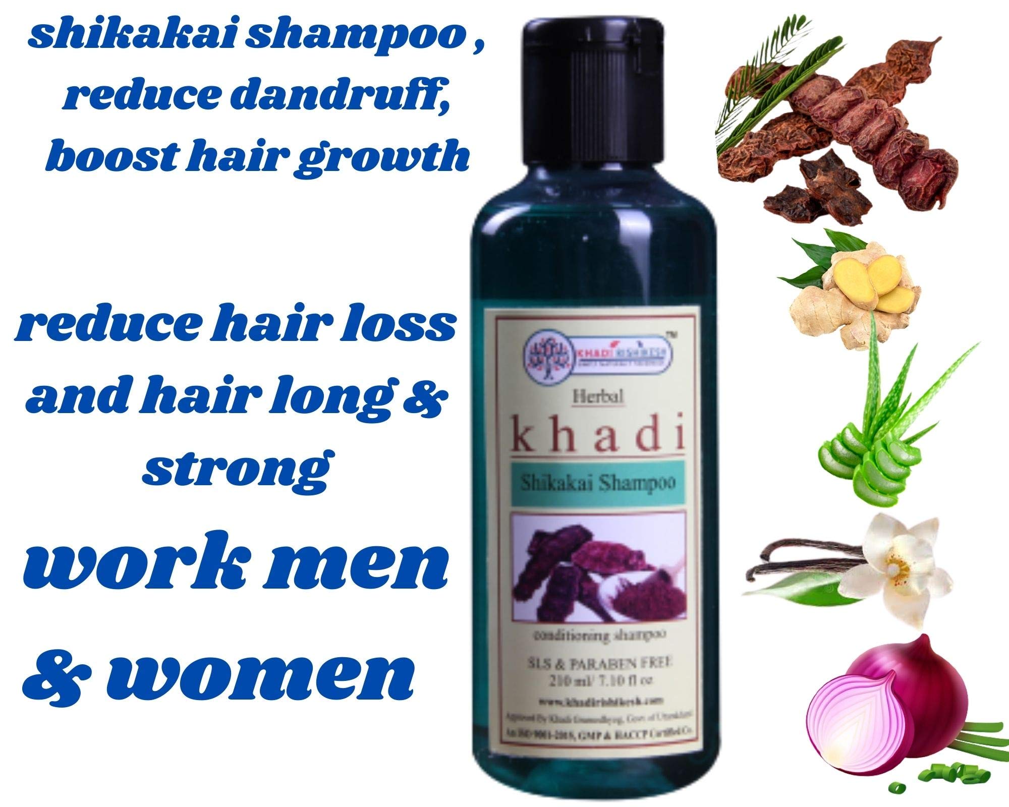 KHADI RISHIKESH Ayurvedic Hair Fall & Anti-Dandruff Shampoo with Shikakai, Aloe Vera & Onion - Organic, SLS & Paraben Free - 210ml (Includes Free Towel Rumaal) - Best for Dry Scalp, Hair Growth & Daily Hair Care Routine