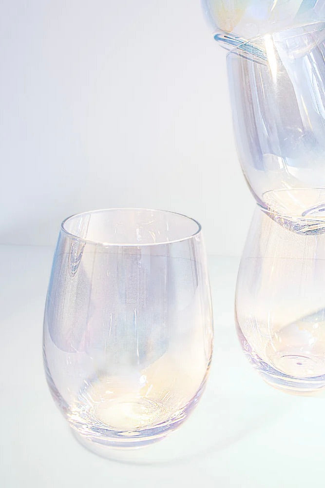 Iridescent Stemless Wine Glass Set - Shatterproof & Elegant for Indoor/Outdoor Parties, Weddings, and Home Decor
