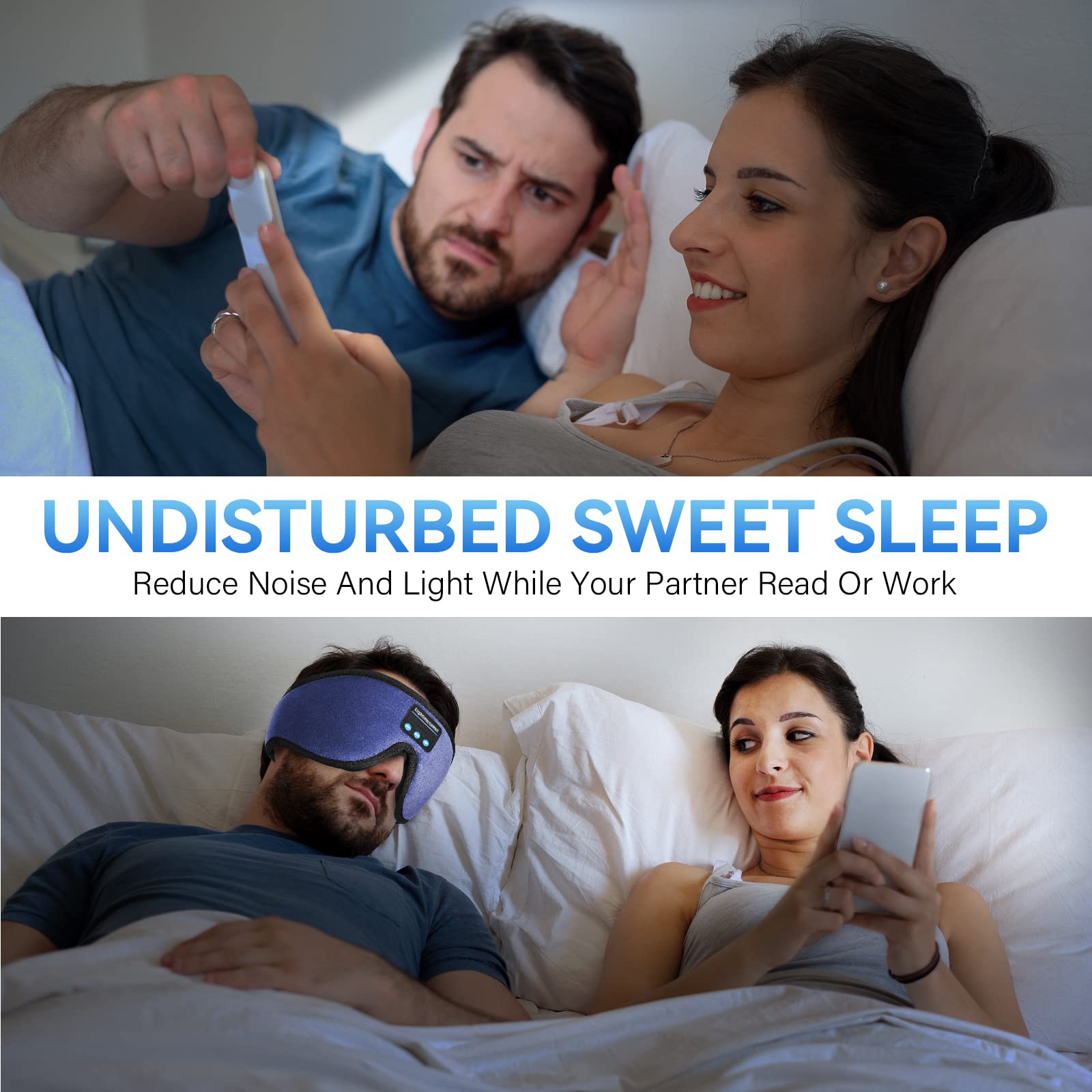 3D Bluetooth Sleep Headphones Mask - Ultra Thin Wireless Headband with Built-in Speakers & Mic for Insomnia Relief, Travel & Meditation | Washable & Hands-Free (Blue)