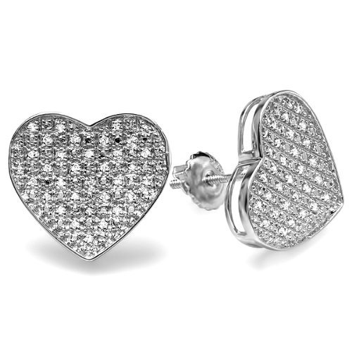 0.50 Carat Round Diamond Heart Stud Earrings for Men & Women - Sterling Silver Hip Hop Jewelry Gift for Valentine's Day, Anniversary & Special Occasions
