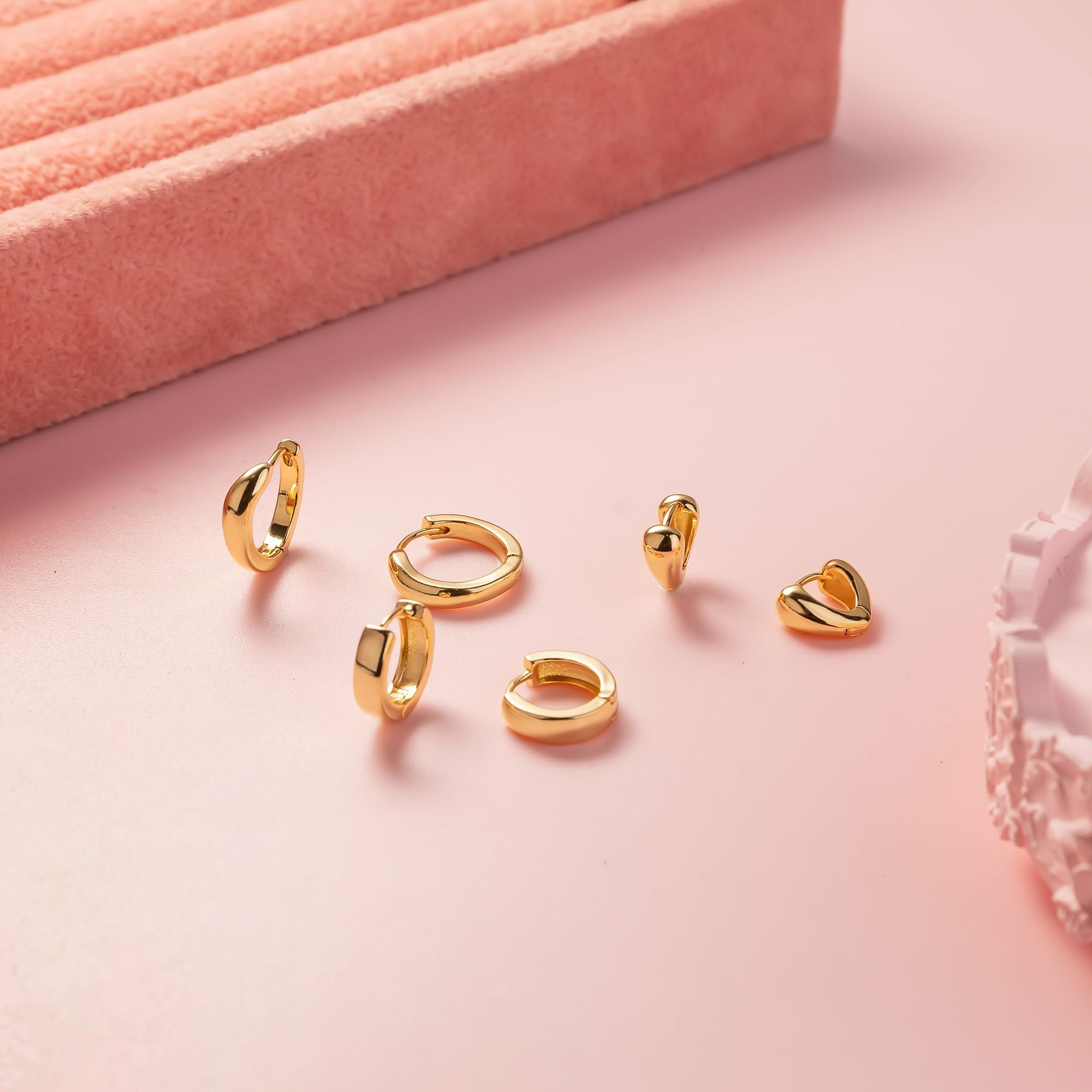 3 Pairs 14K Gold Hoop Earrings for Women - Trendy Dainty Huggie Stud Earrings, Hypoallergenic Small Hoops - Perfect Gift for Her, Birthday, Anniversary & Everyday Wear