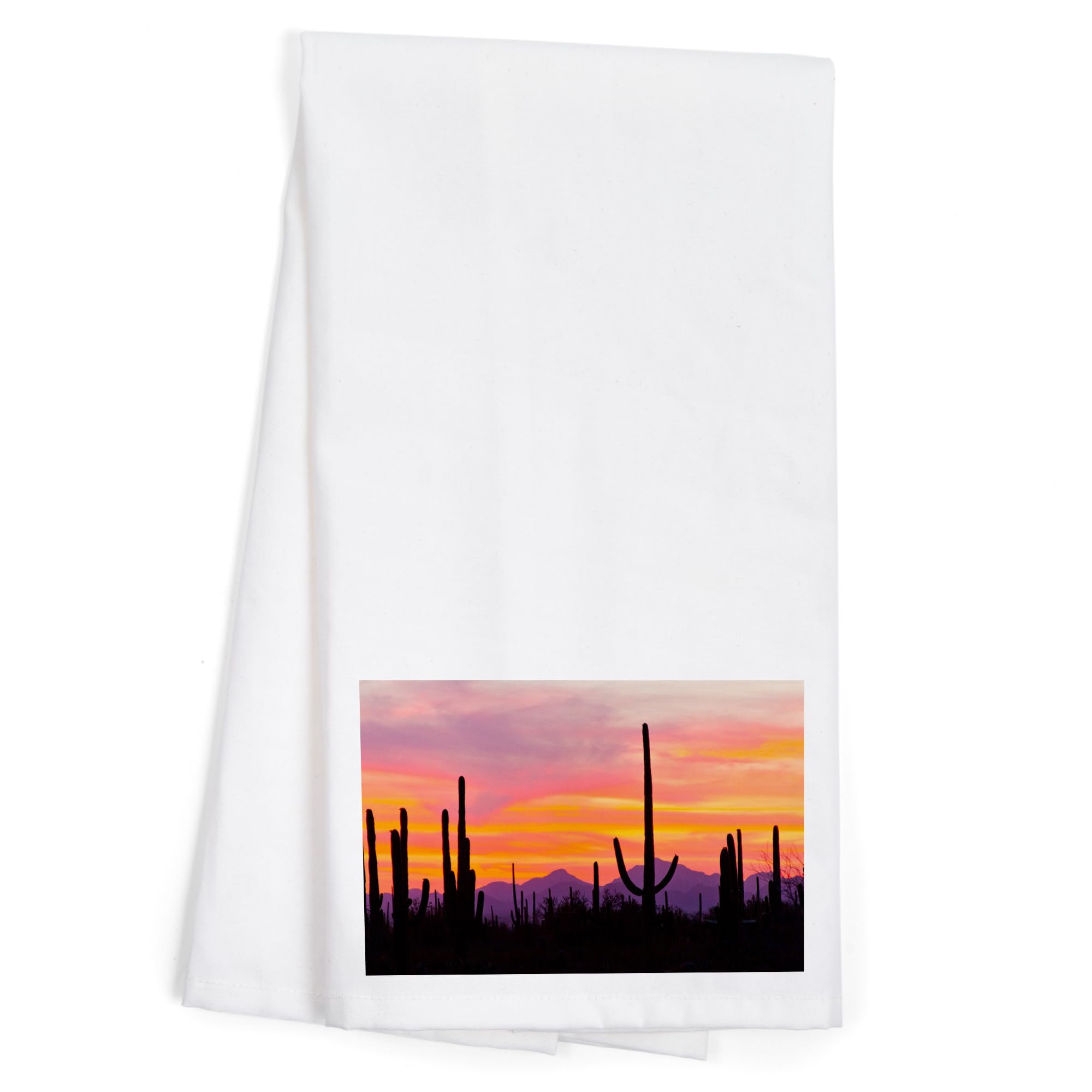 Lantern Press Sunset and Cactus Cotton Tea Towel - 100% Premium Cotton Decorative Hand Towel for Kitchen, Bathroom & Home Decor | Perfect for Dish Drying, Gift Giving and Southwestern Style Decor