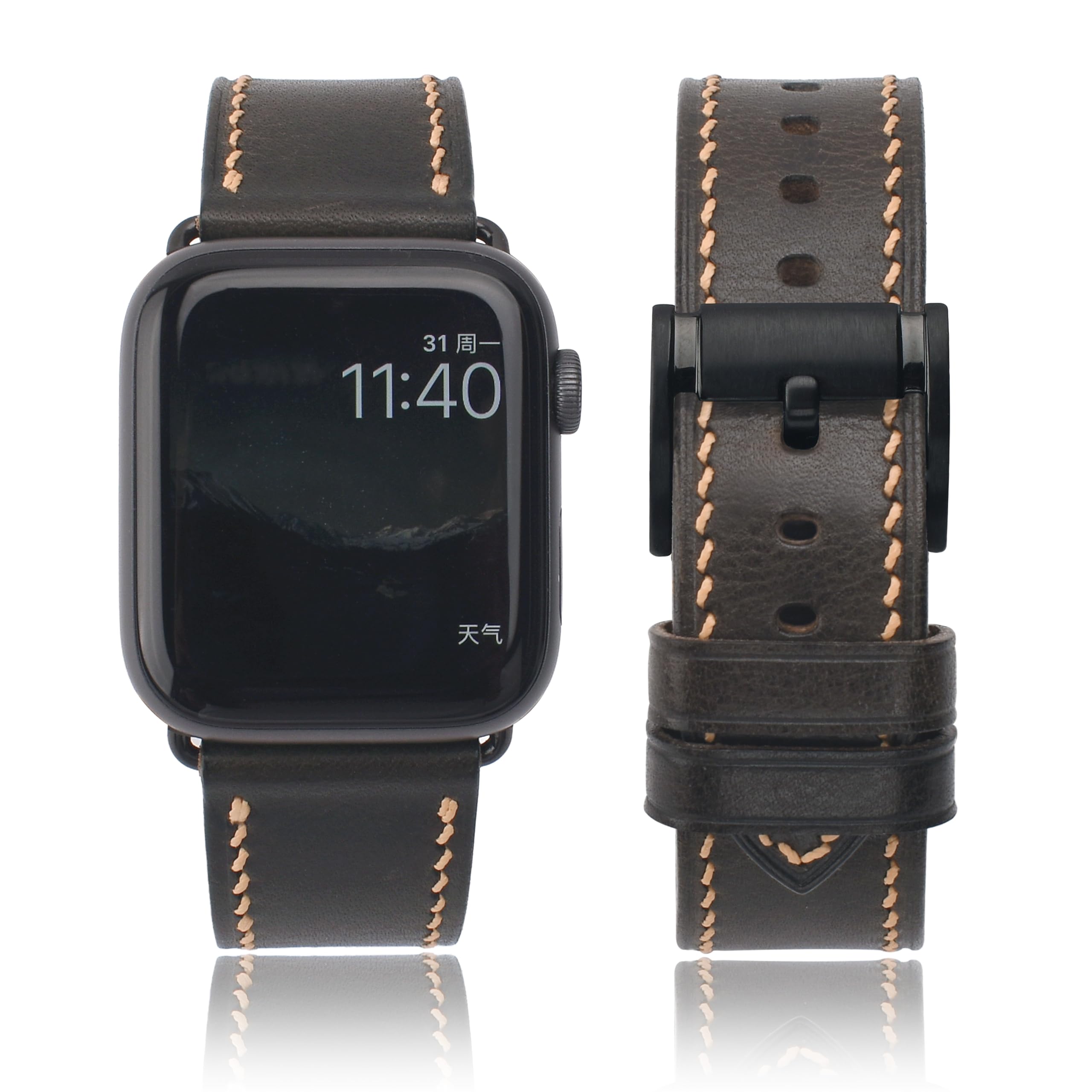 Premium Genuine Leather Apple Watch Band - Compatible with 38mm/40mm/41mm & 42mm/44mm/45mm Models - Replacement Strap for Series 9/8/7/6/5/4/3/2/1/SE - Vintage Full Grain Leather Watch Band for Men & Women - Perfect for Work, Gym & Everyday Wear