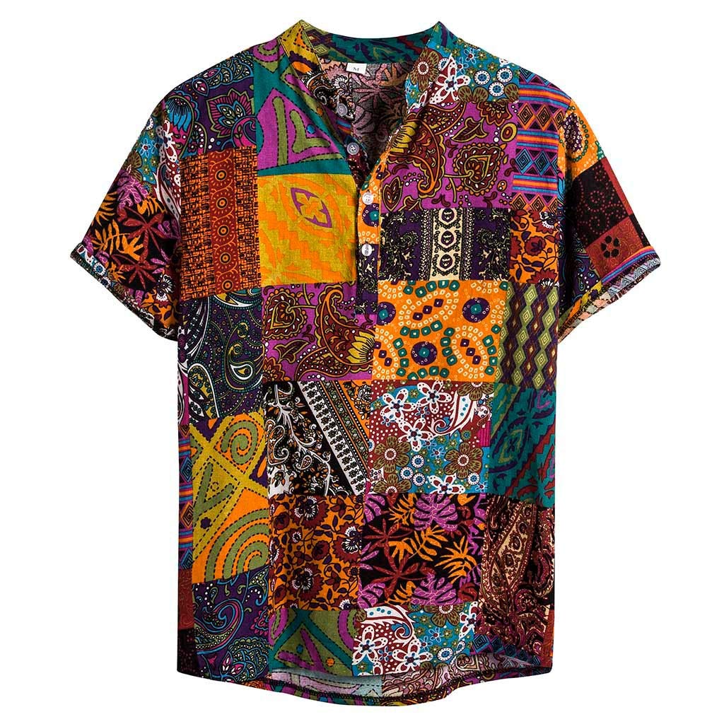Tintwwg Men's V-Neck Short Sleeve Henley Shirt - Colorful Button Up Oversized T-Shirt & Casual Sweatshirt for 50th Birthday Gifts, Pajama Top - Perfect for Casual Wear, Lounge & Sleepwear