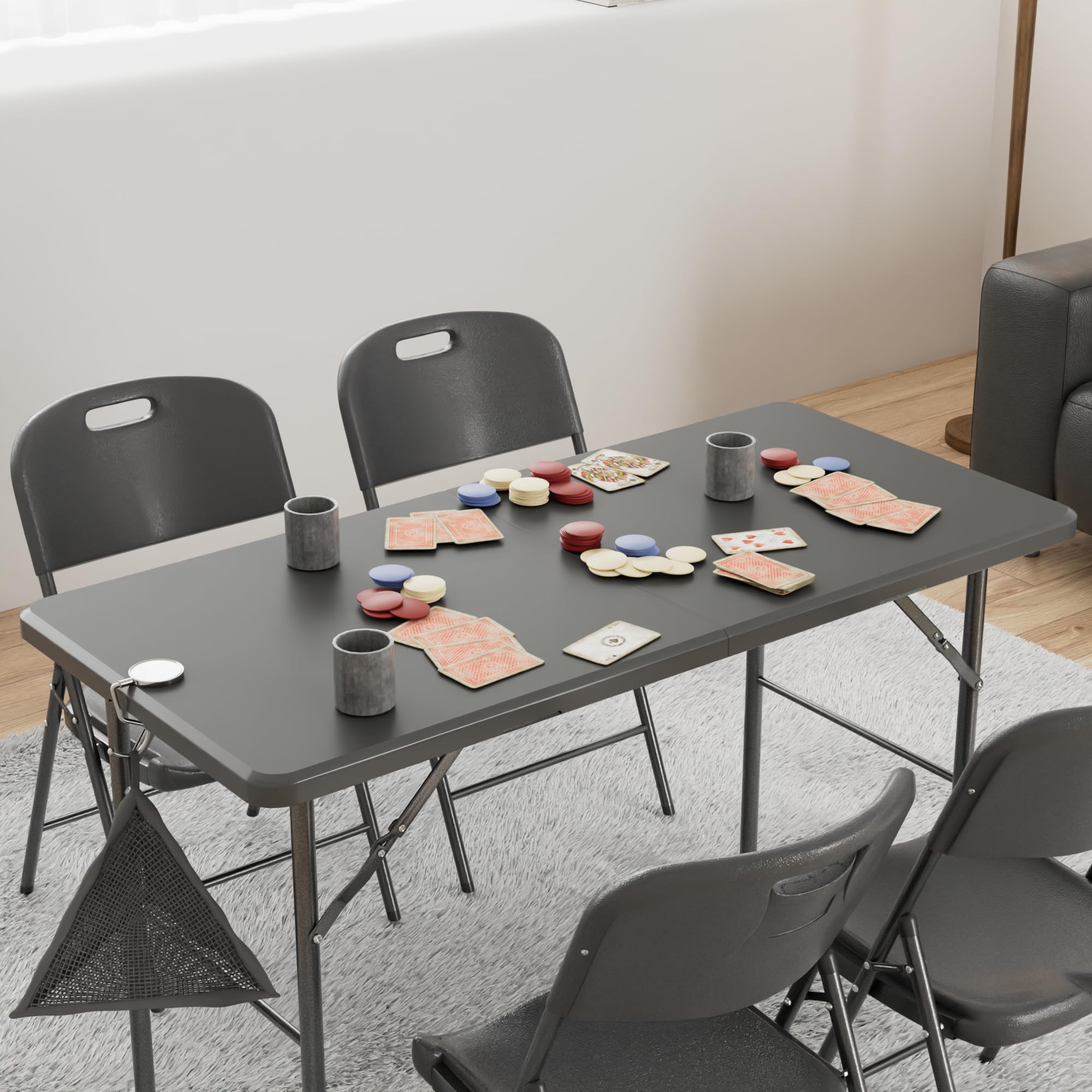 VECELO 5-Piece Folding Card Table and Chairs Set with Collapsible Legs - Portable for Indoor Outdoor Use, Picnic, Camping, Parties, Game Nights - Black