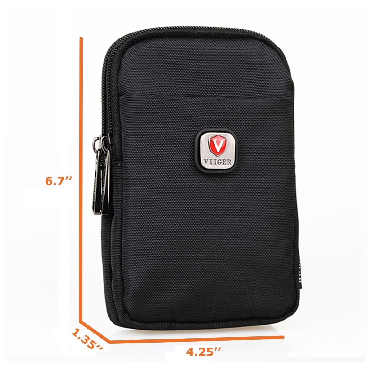 VIIGER Nylon Dual Phone Holster Belt Pouch - Compatible with iPhone 15 Pro Max/16 Pro/S24 - 2 Zipper Pockets & Clip - Black - Perfect for Outdoor Activities, Work & Travel