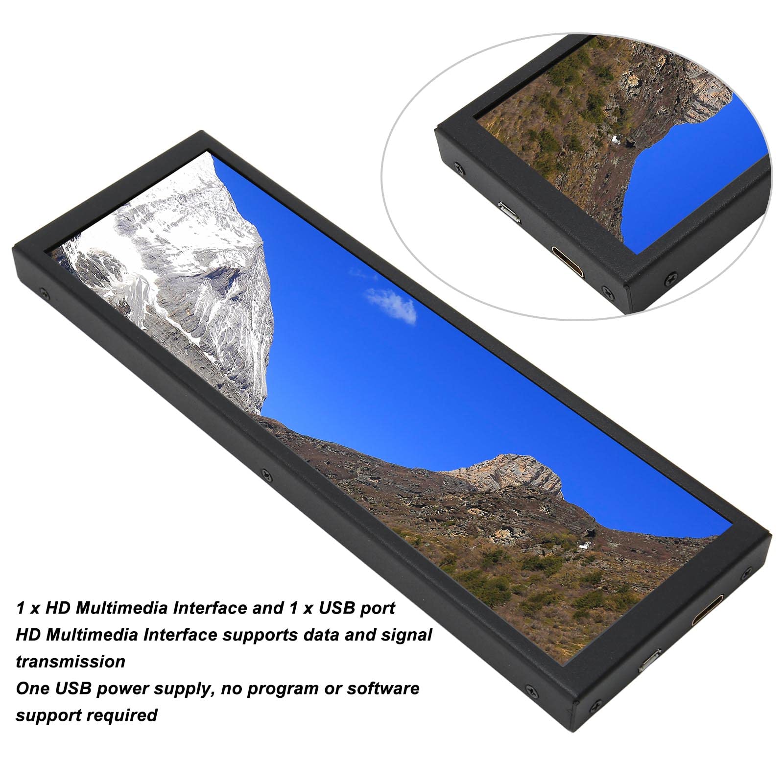 7.9 Inch Portable Monitor with IPS LCD Display, 400x1280 Resolution, 170° Wide Viewing Angle - Plug & Play for Laptop, Gaming, and Office Work