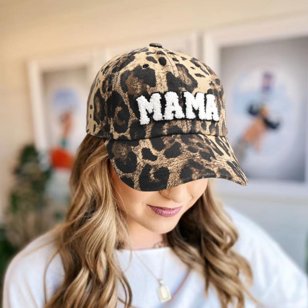 Leopard Print Matching Hats for Women and Kids - Mother Daughter Hats Set of 2, Embroidered Patch Mom and Son Hats, Mommy and Me Hats for Boys & Girls | Perfect for Family Photos, Outdoor Activities, and Mother-Child Bonding Moments